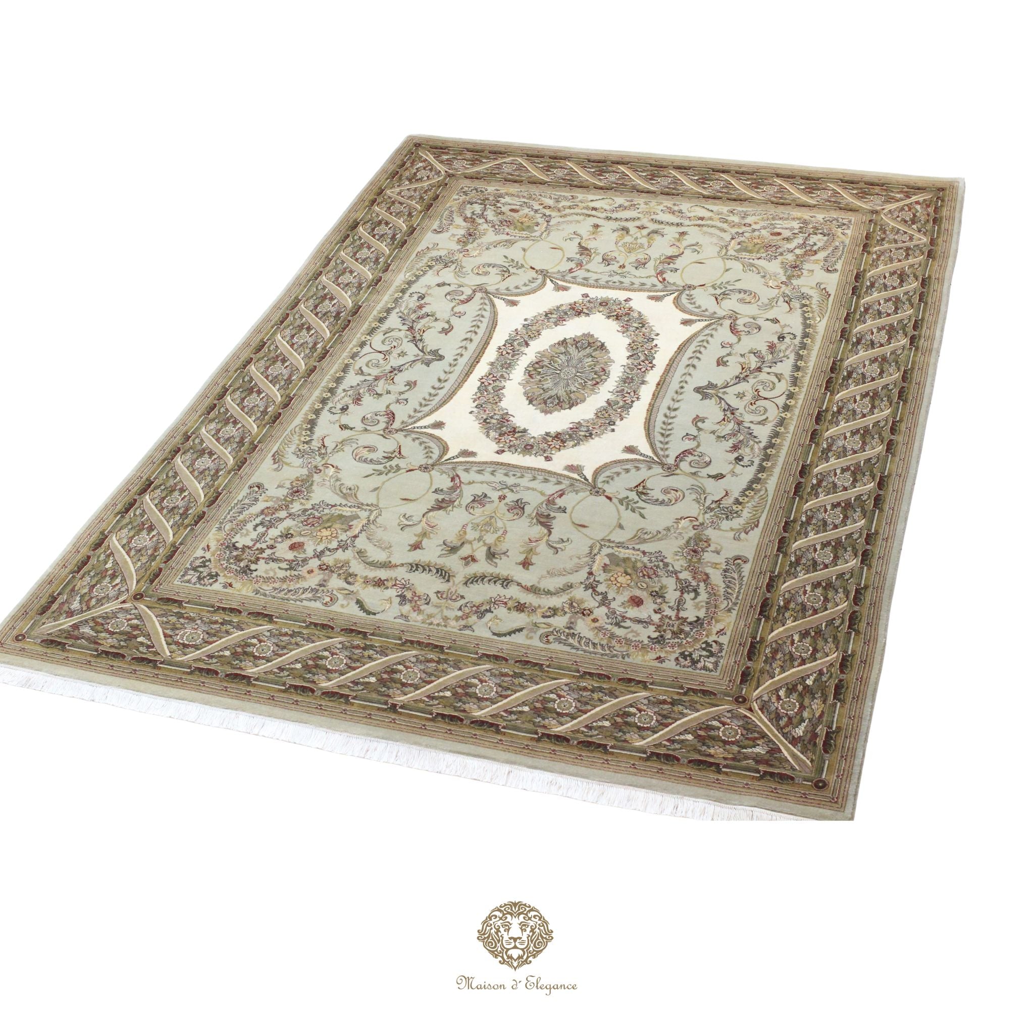 Decorative rectangular mat with intricate patterns on a green background