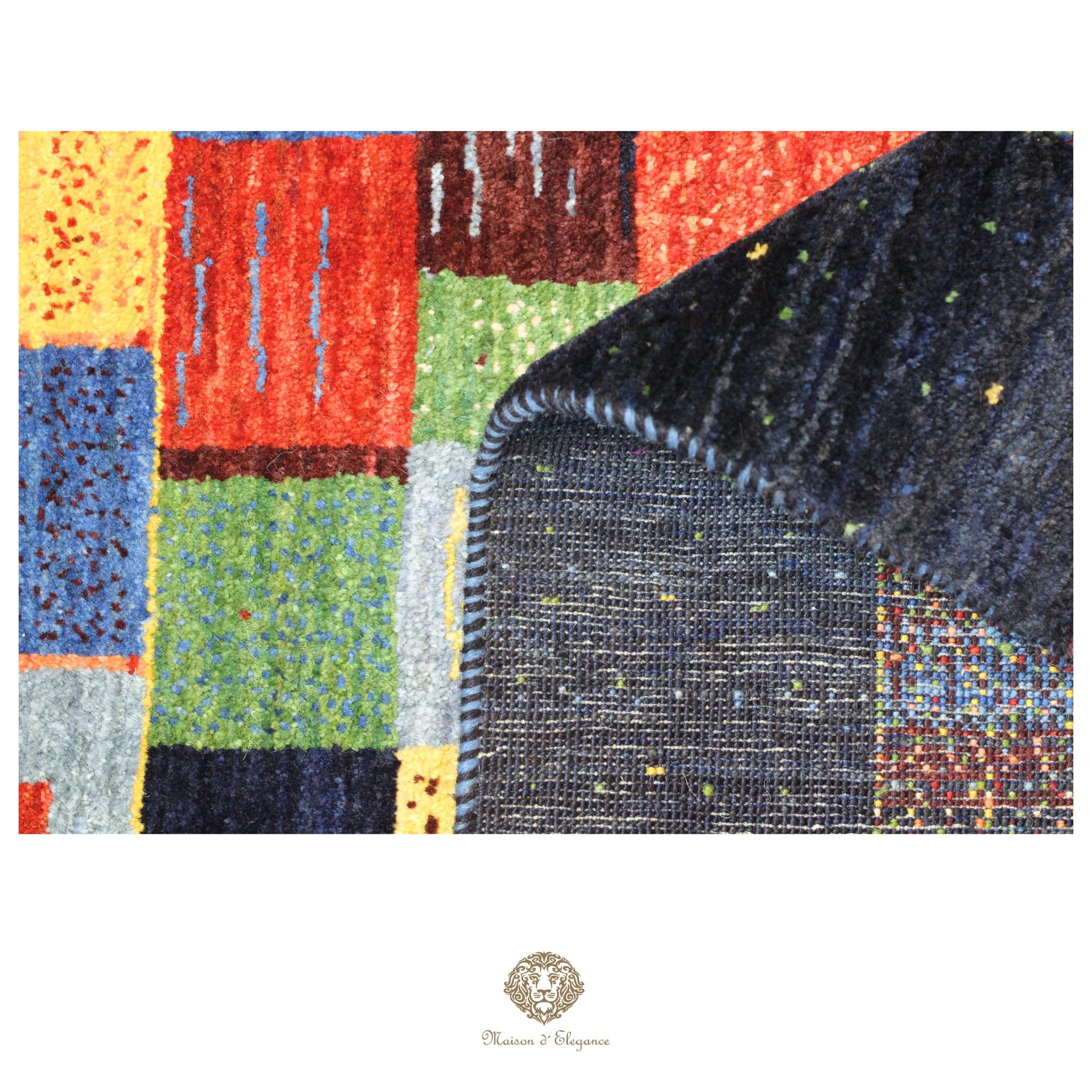 Alfombra persa Kashkuli colorida vistosa | Gabbeh de lana hecha a mano 196 x 201 cm