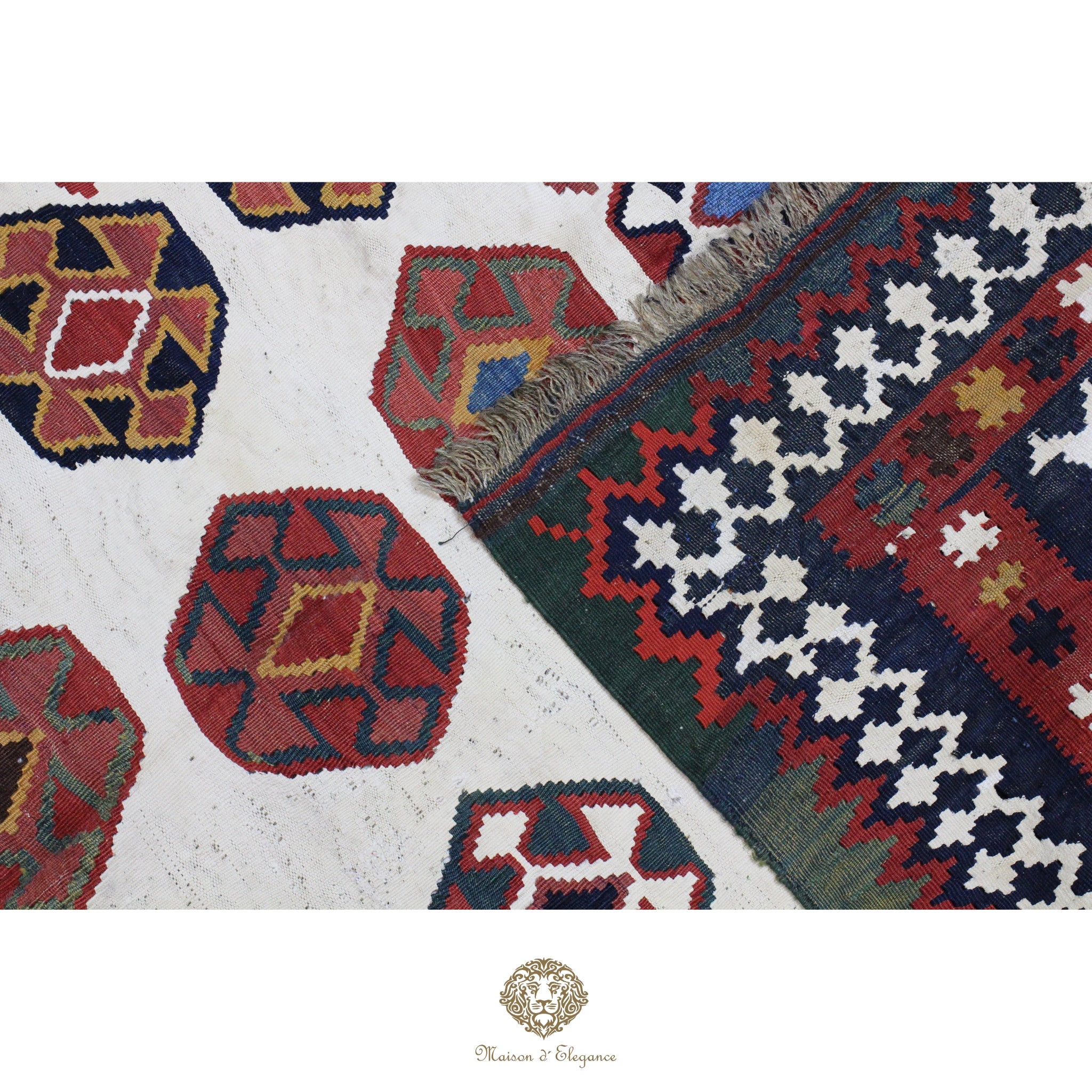 Alfombra Kilim Persa Qashqai Antigua Lana | Diseño Geométrico 136x237 cm