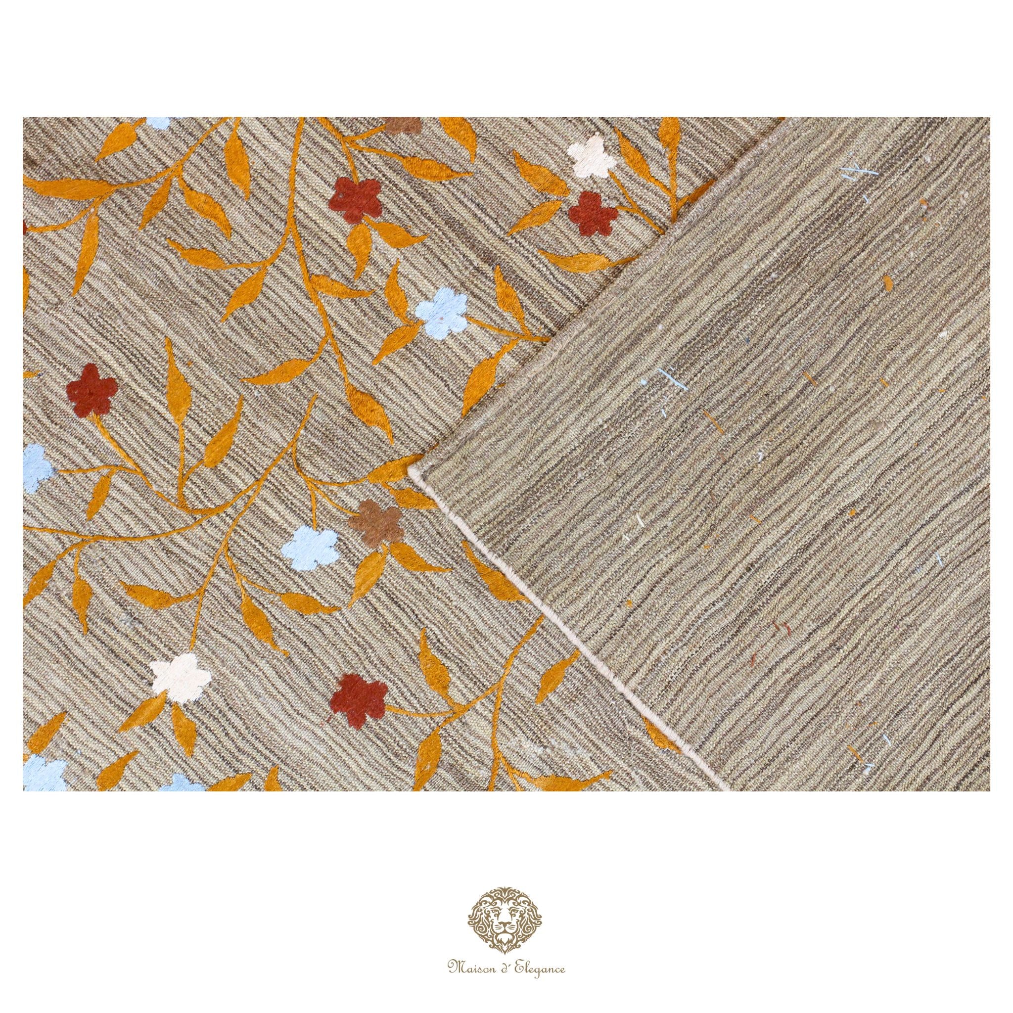 Kilim única moderna Tejido a Mano | Alfombra Plana de Lana y Seda con Tintes Naturales 215x301 cm
