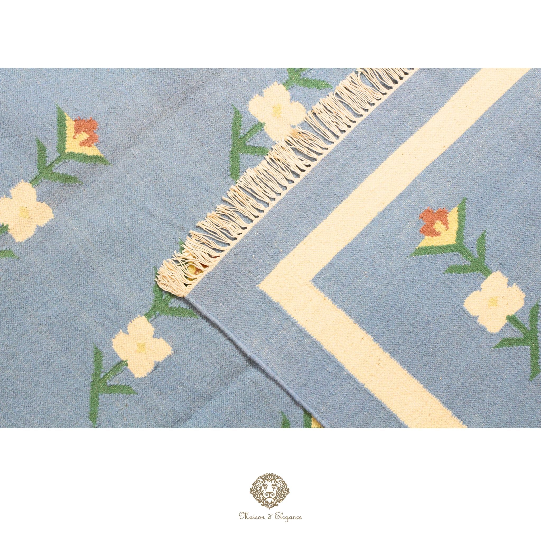 Alfombra Kilim fina, tejido plano, lana color natural | Diseño floral europeo, 252x365 cm