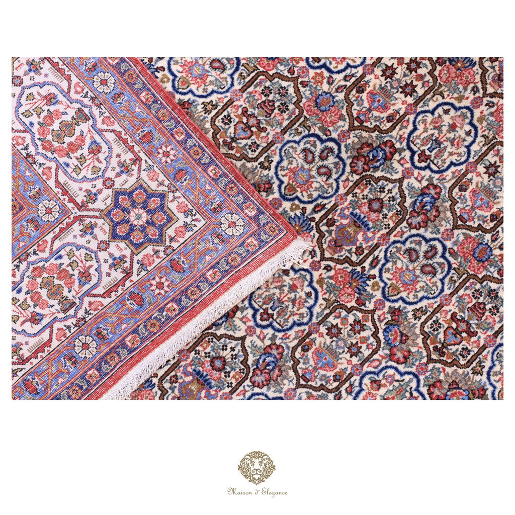Alfombra persa antigua de lana Qum | Diseño floral integral 218 x 340 cm