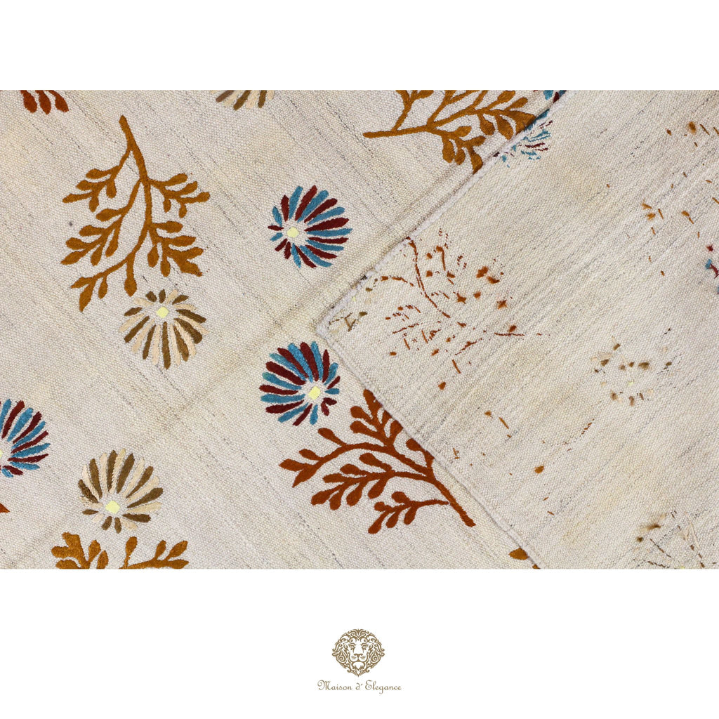 Kilim única moderna Tejido a Mano | Alfombra Plana de Lana y Seda con Tintes Naturales 160x206 cm