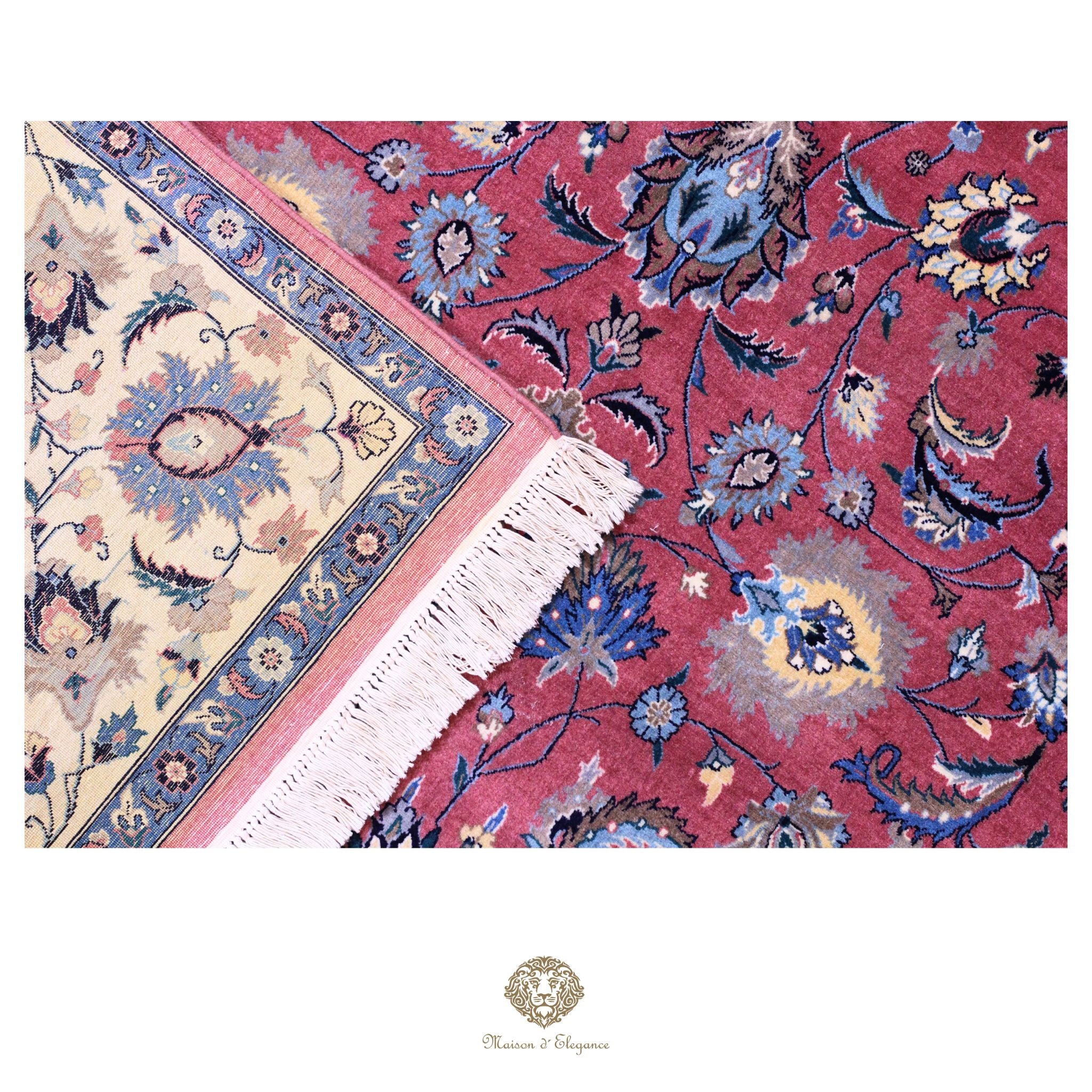 Alfombra persa Kashan | Diseño floral azul marino de lana