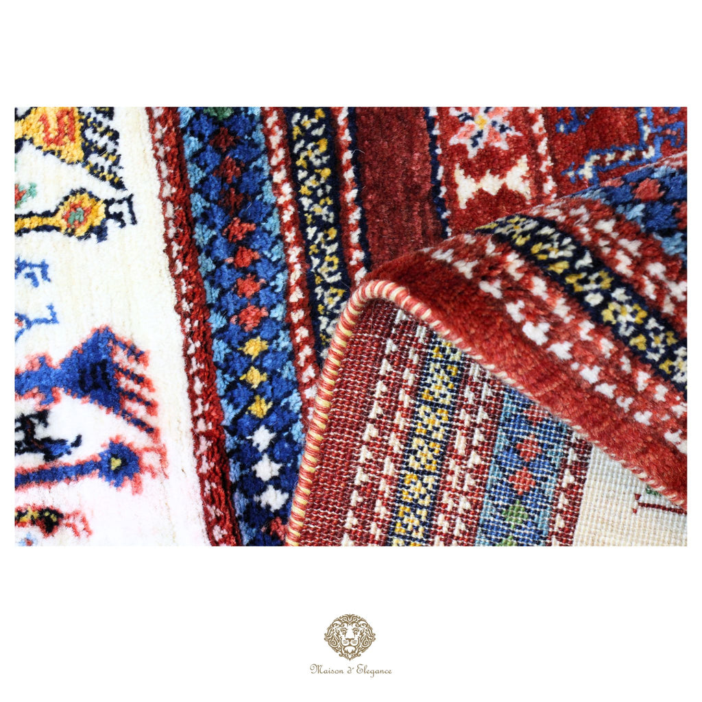 Alfombra Loribaft rojo persa Artesano nómada | Lana Artesanal diseño de animales 102x108 cm