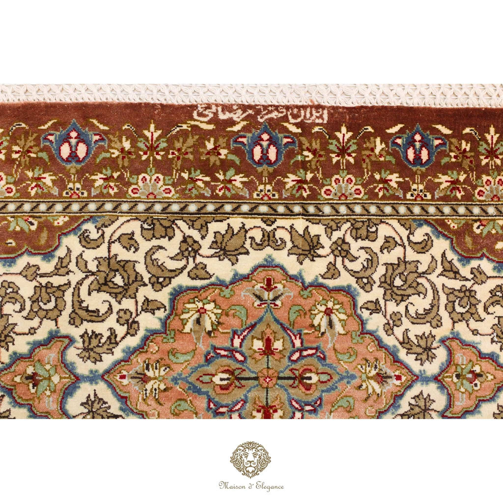 High-End Pure Silk Persian Rug - Hand-Knotted Natural Dyed Masterpiece with Signature