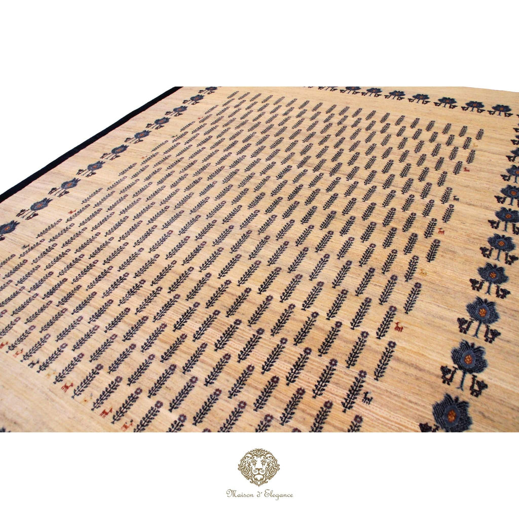 Textile with floral patterns on a beige background, featuring the brand Zollanvari