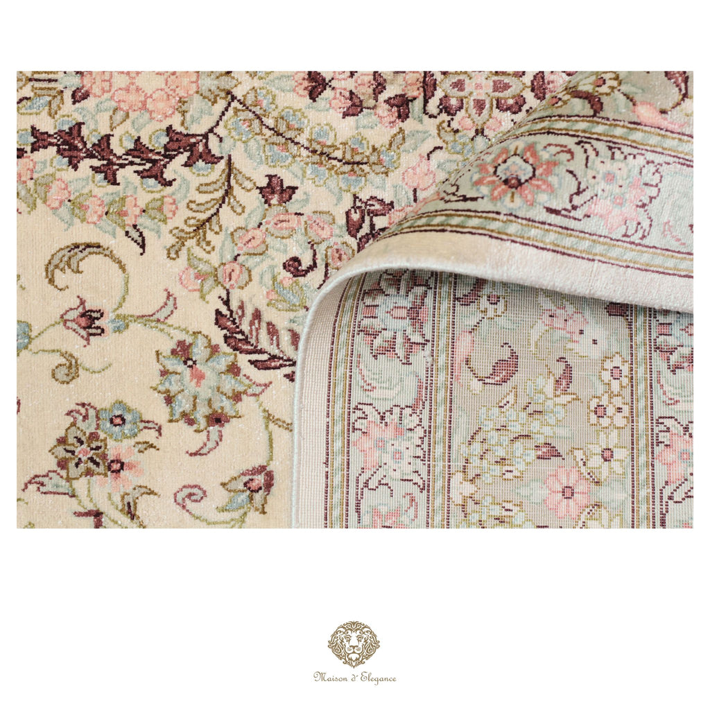Alfombra persa exclusiva de seda pura, anudada a mano, teñida de forma natural, obra maestra de alta gama, firmada, 99 x 155 cm