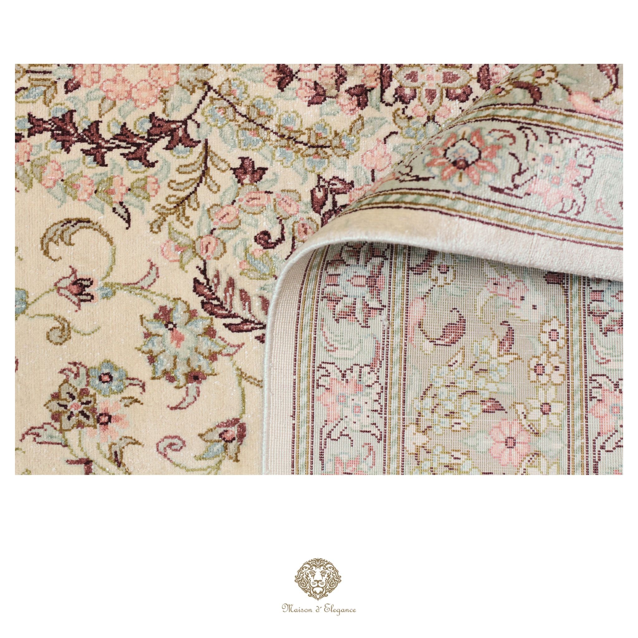 Alfombra persa exclusiva de seda pura, anudada a mano, teñida de forma natural, obra maestra de alta gama, firmada, 99 x 155 cm