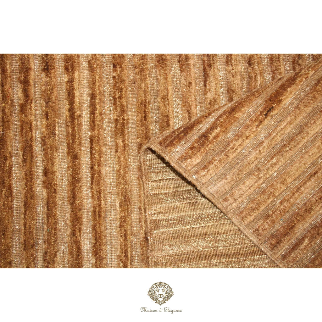 Close-up of a brown striped rug 