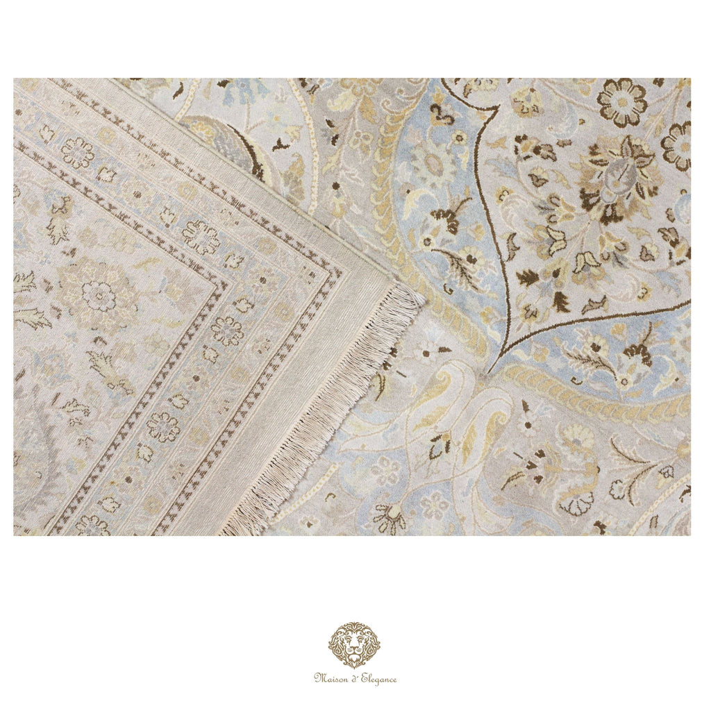 Alfombra de lana estilo Tabriz, color gris superfino con diseño floral de medallón | Elegancia 302x420 cm