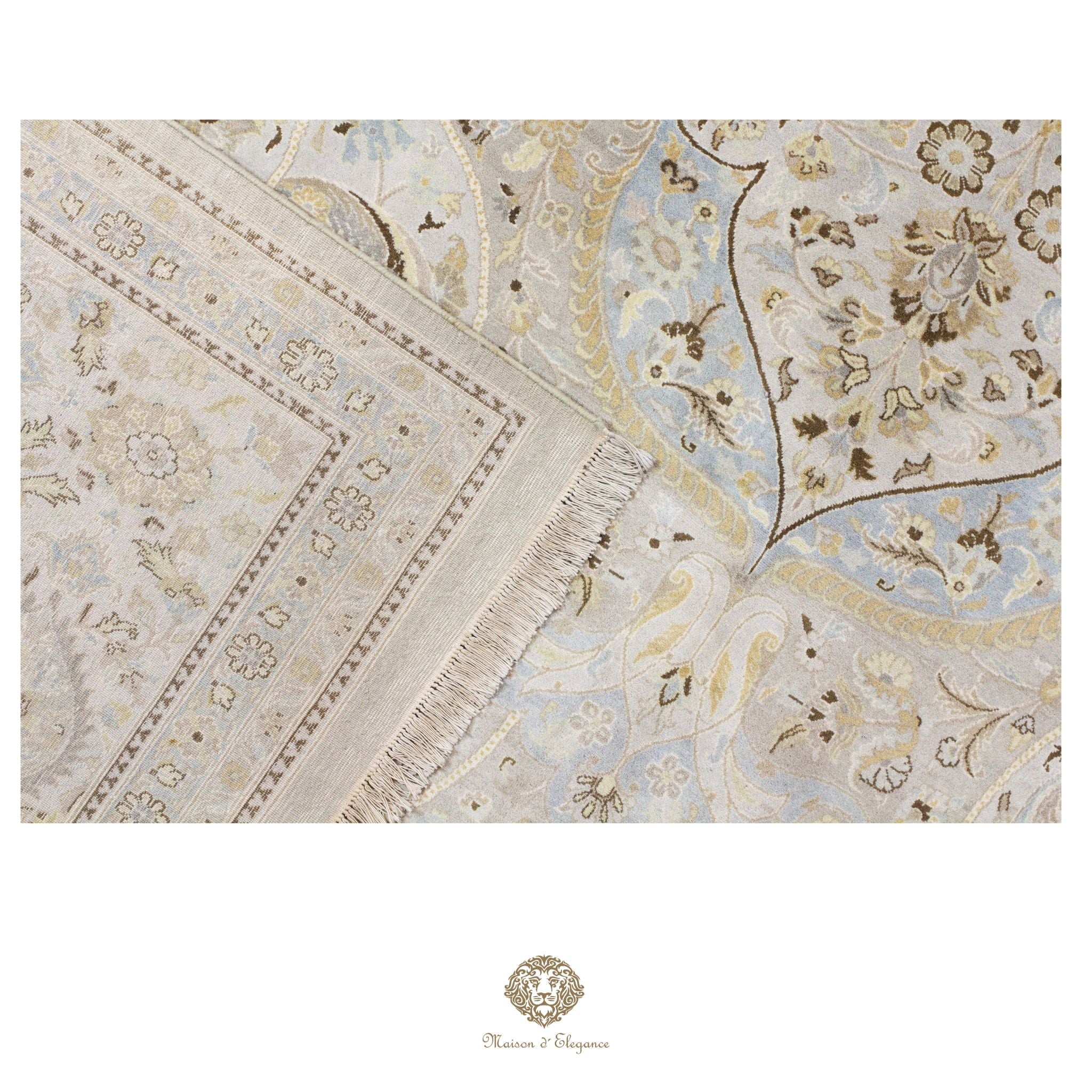 Alfombra de lana estilo Tabriz, color gris superfino con diseño floral de medallón | Elegancia 302x420 cm