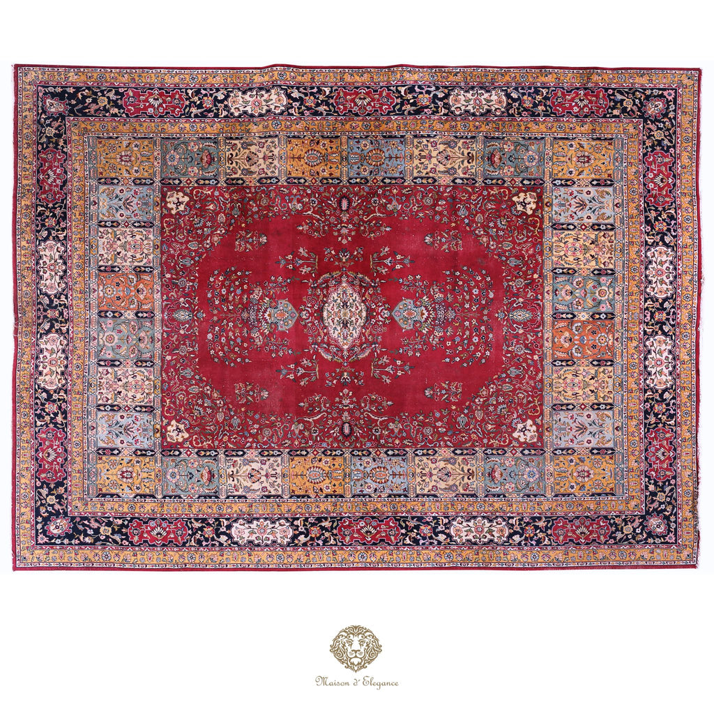 Alfombra persa clásica de lana Tabriz teñida naturalmente | Diseño de medallón hecho a mano 306 x 409 cm