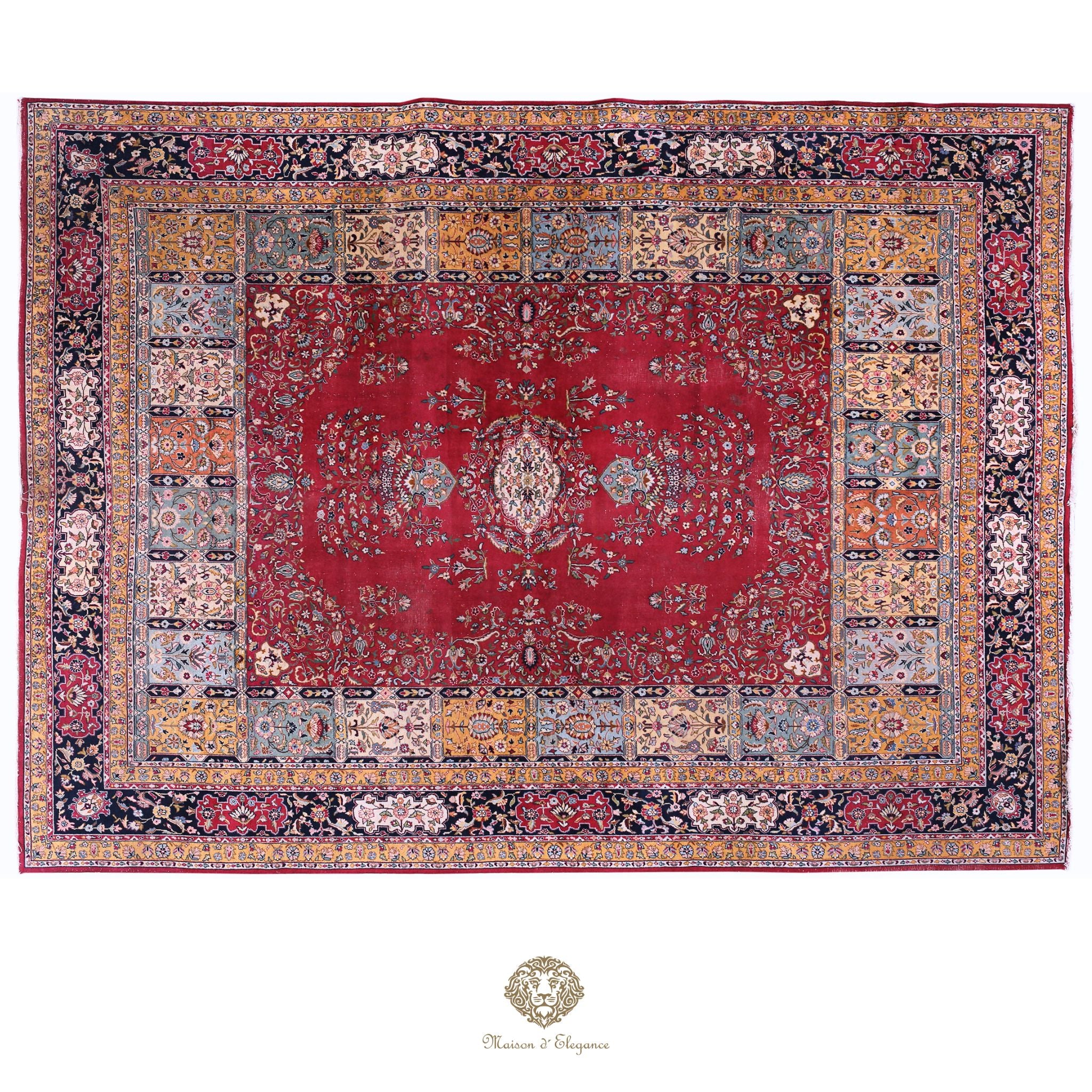 Alfombra persa clásica de lana Tabriz teñida naturalmente | Diseño de medallón hecho a mano 306 x 409 cm