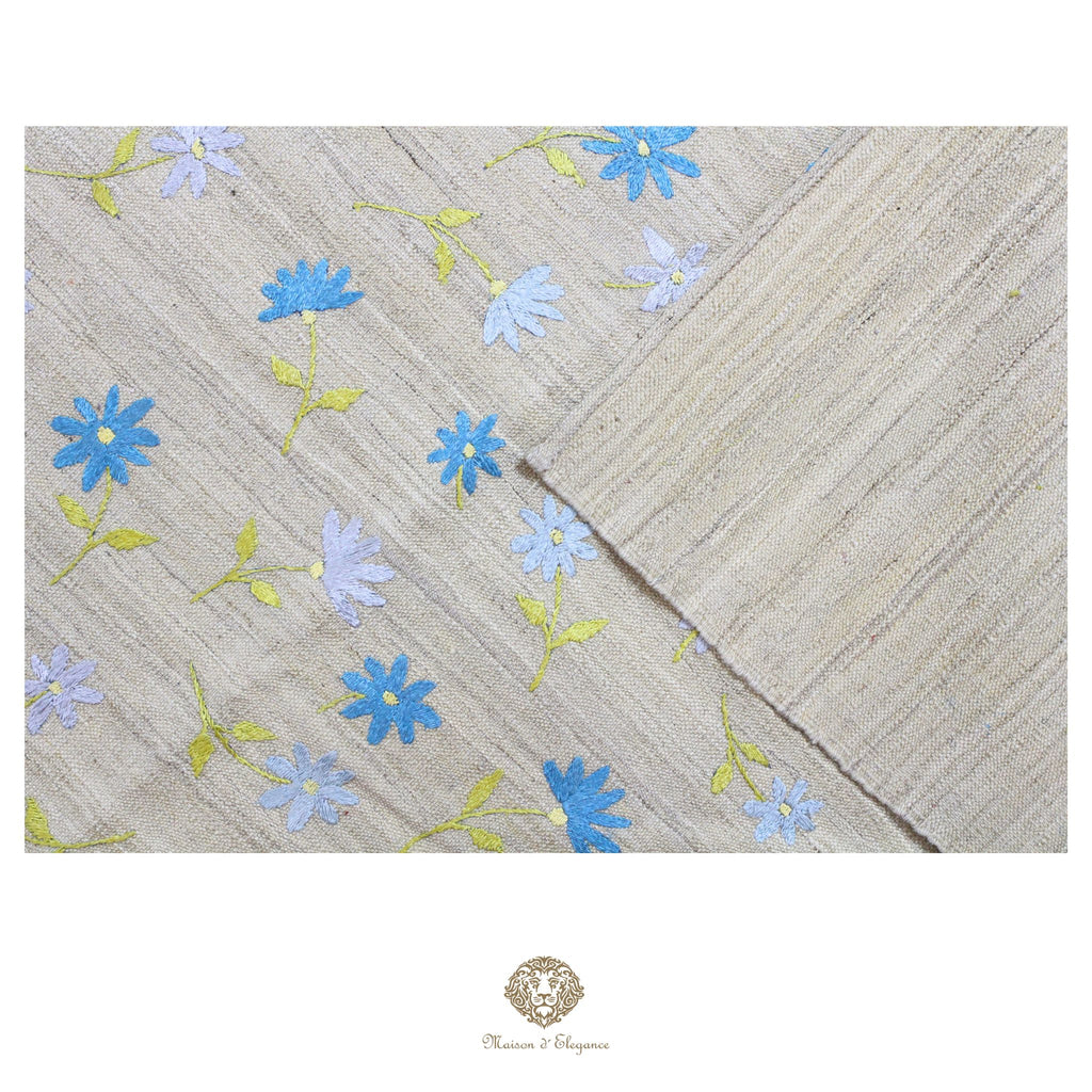 Kilim única moderna Tejido a Mano | Alfombra Plana de Lana y Seda con Tintes Naturales 209x281 cm