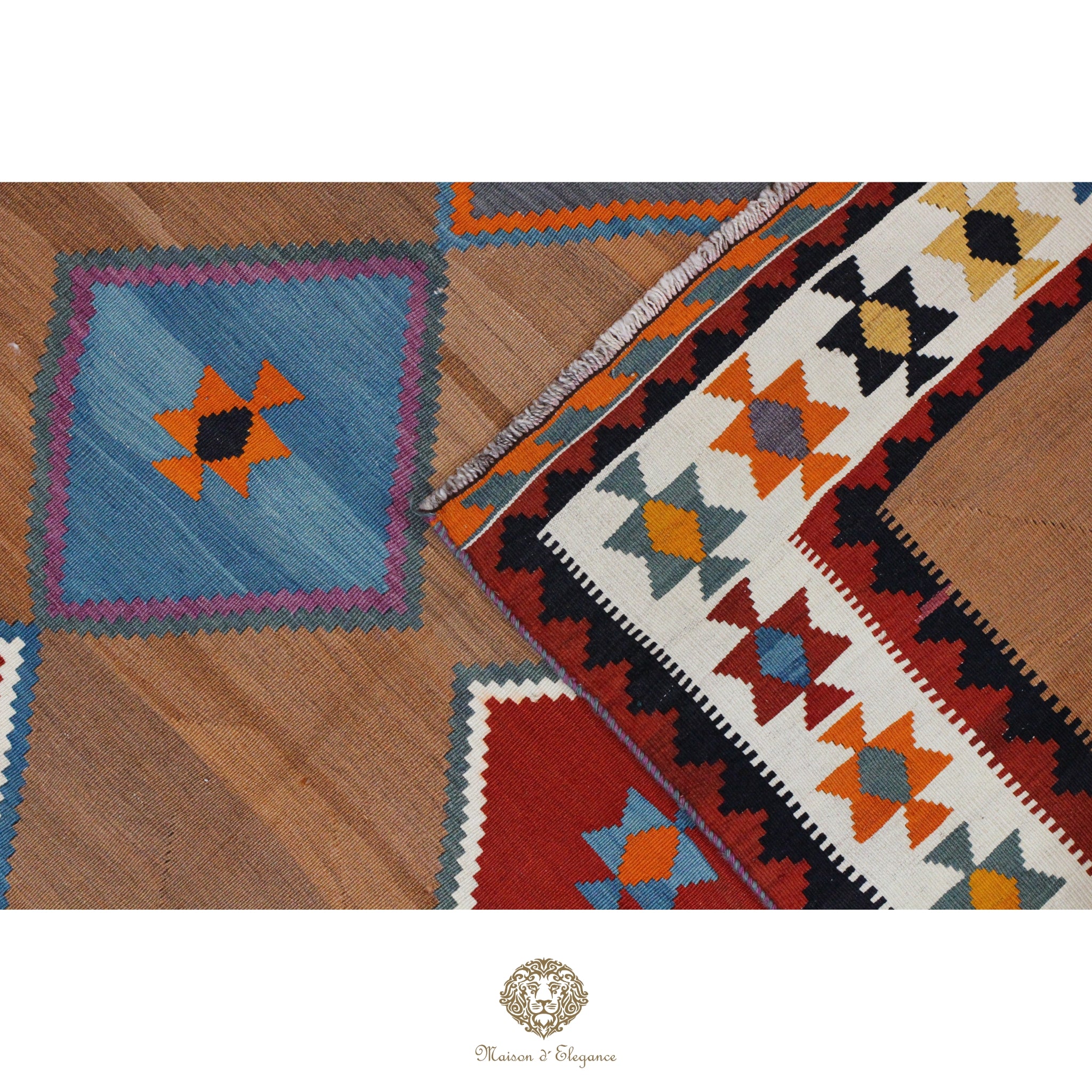 Alfombra Kilim Persa Qashqai Antigua Lana | Diseño Geométrico 154x244 cm