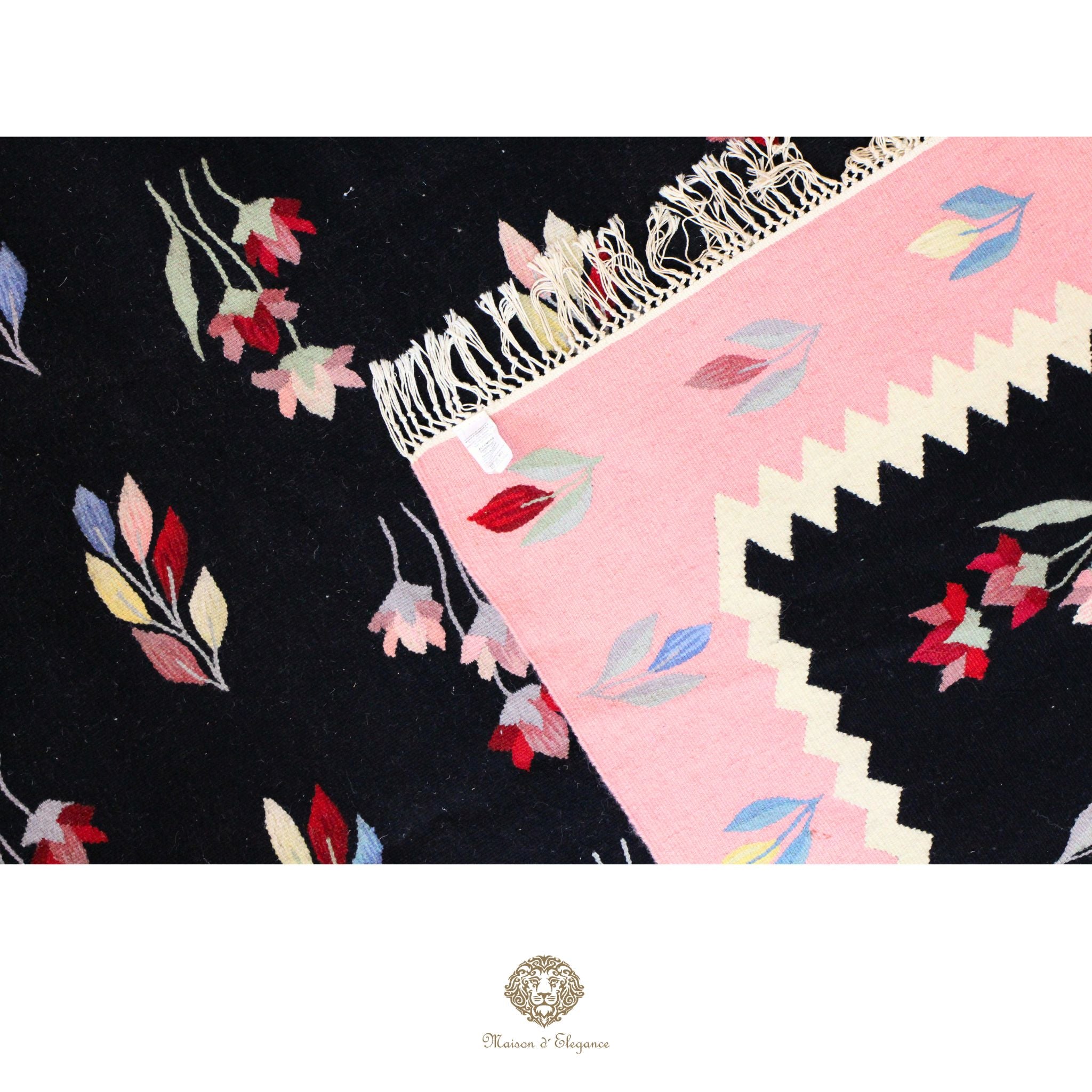 Alfombra Kilim fina, tejido plano, lana color natural | Diseño floral europeo, 265 x 372 cm