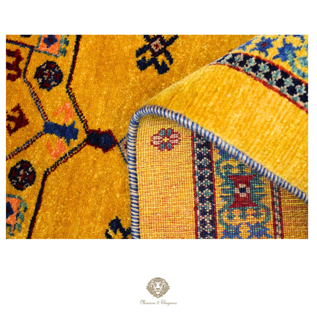 Alfombra persa Kashkuli amarilla tribal | Gabbeh de lana hecha a mano 87 x 160 cm