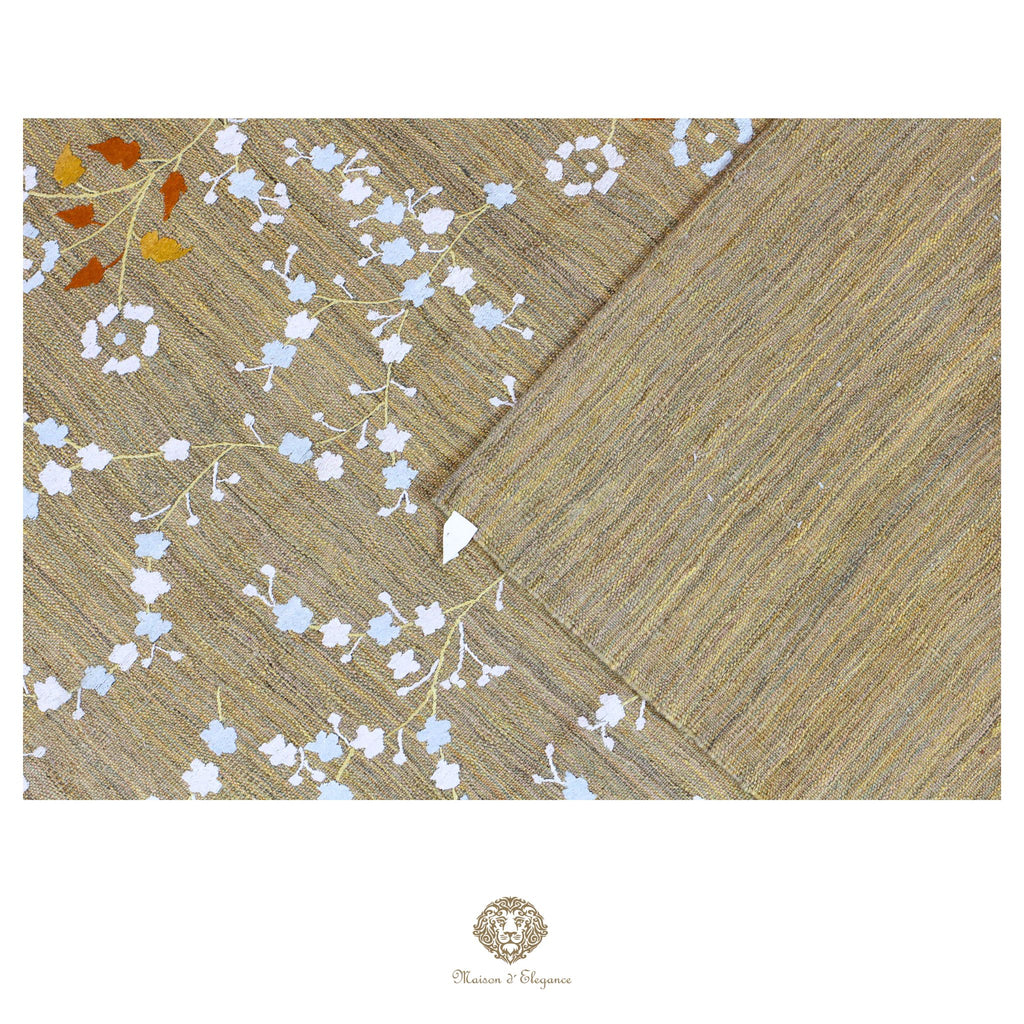 Kilim única moderna Tejido a Mano | Alfombra Plana de Lana y Seda con Tintes Naturales 215x278 cm