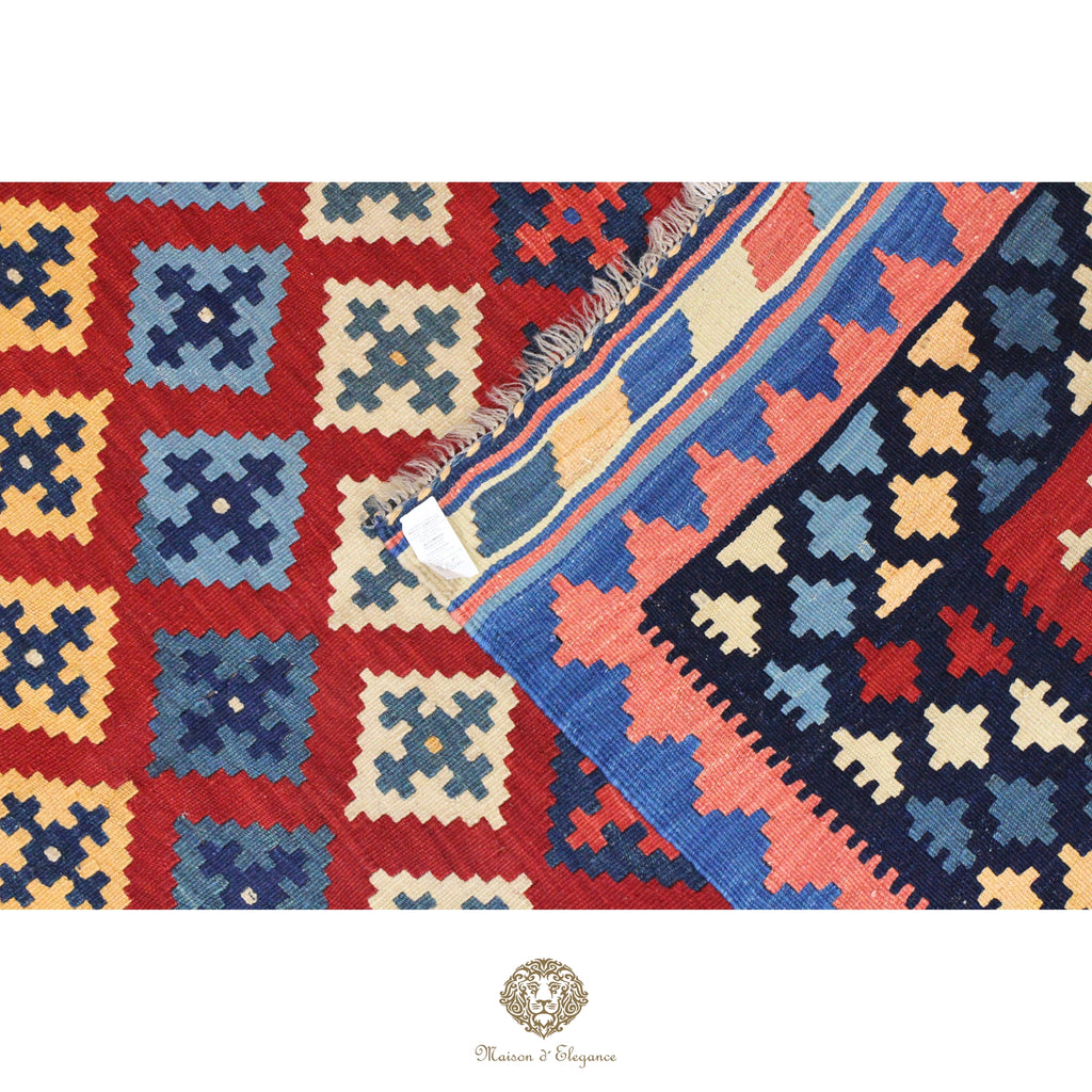 Alfombra Kilim Persa Qashqai Antigua Lana Natural Diseño Geométrico 153x272 cm