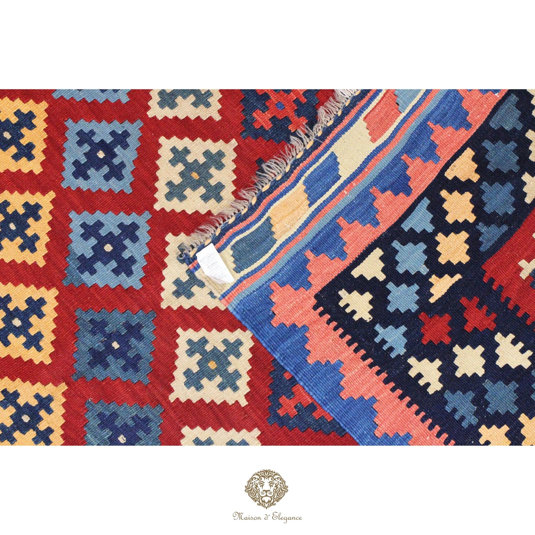 Alfombra Kilim Persa Qashqai Antigua Lana Natural Diseño Geométrico 153x272 cm