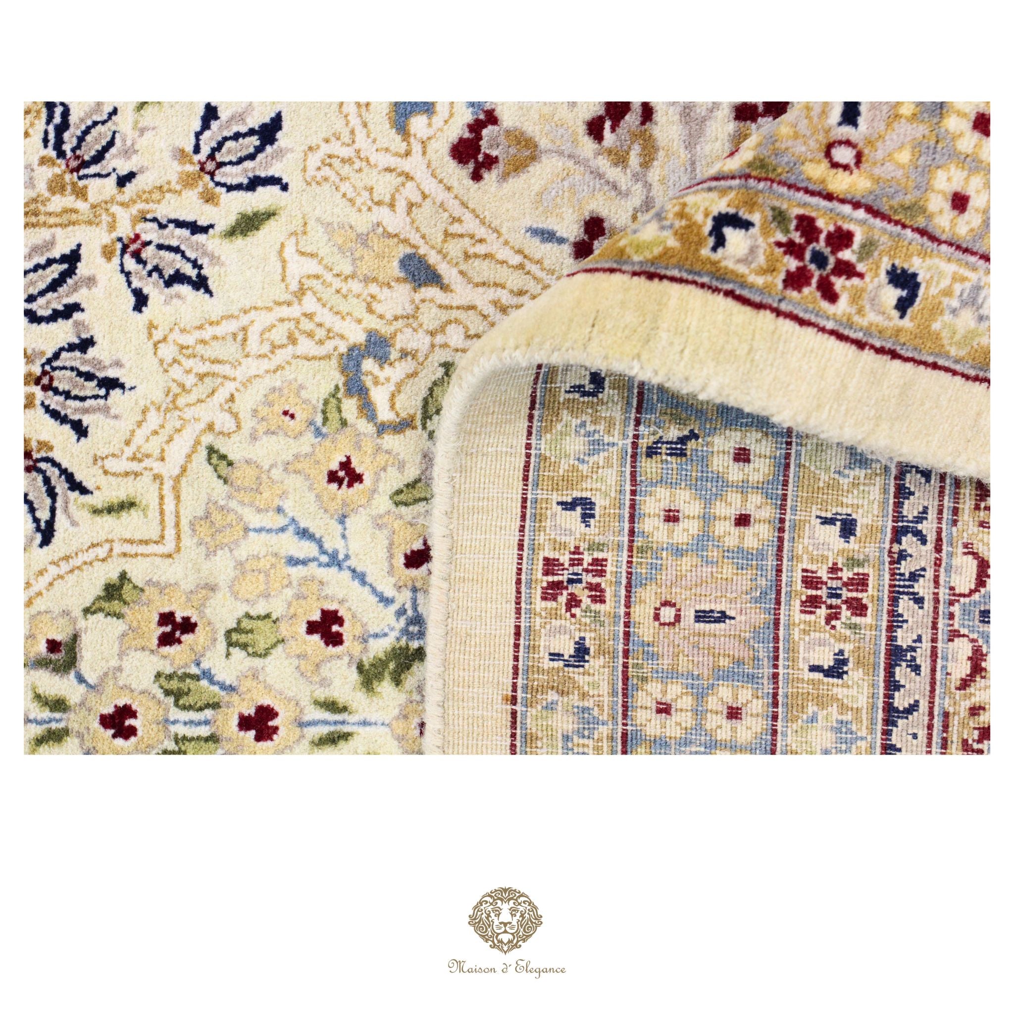 Alfombra de lana estilo Tabriz, superfina color verde marfil con diseño floral | Elegancia 278 x 304 cm