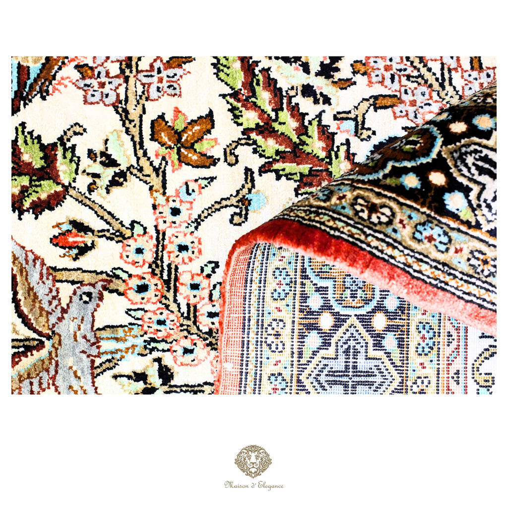 Alfombra persa exclusiva de seda pura, anudada a mano, teñida de forma natural, obra maestra de alta gama, firmada, 78 x 141 cm