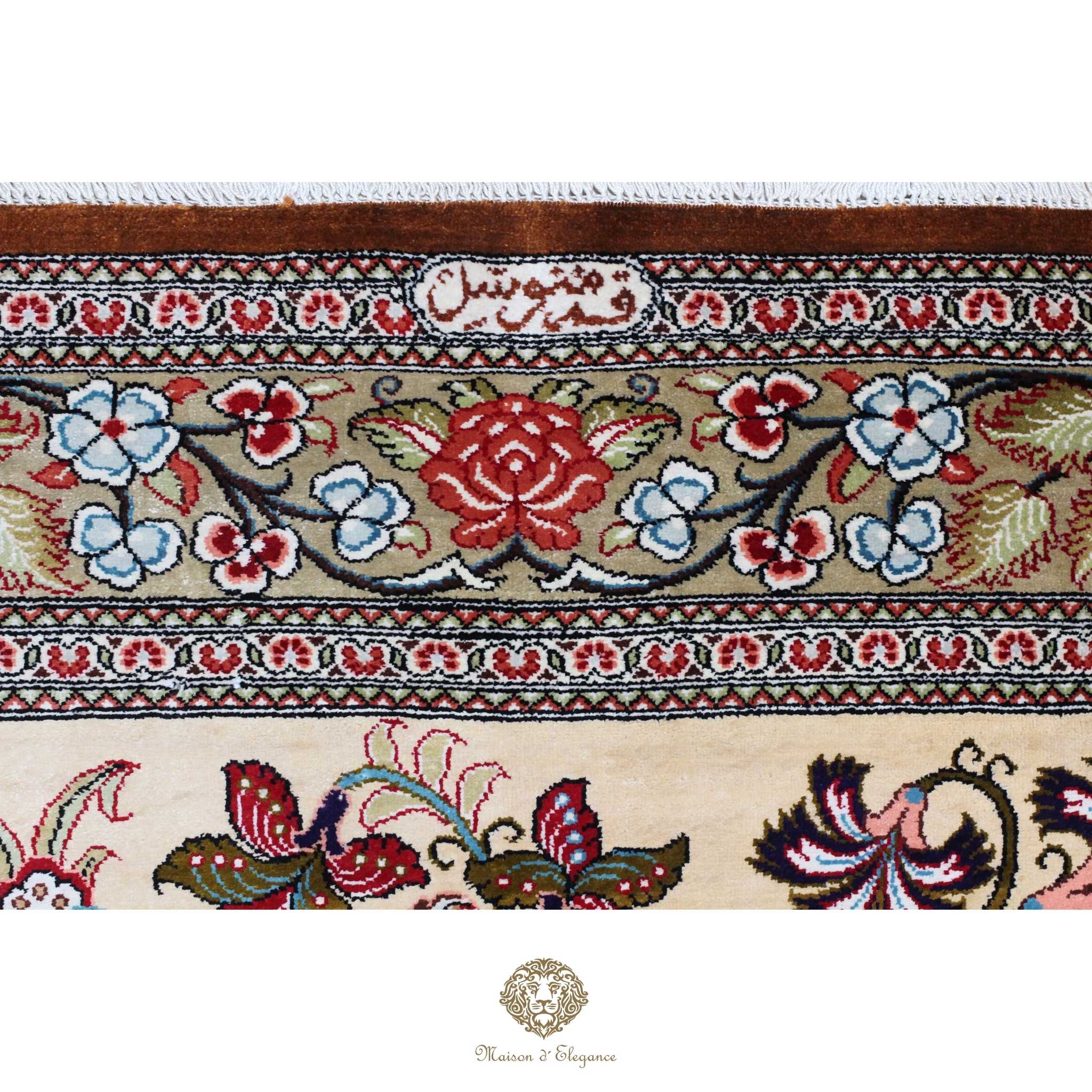 Alfombra persa exclusiva de seda pura, anudada a mano, teñida de forma natural, obra maestra de alta gama, firmada, 98 x 150 cm