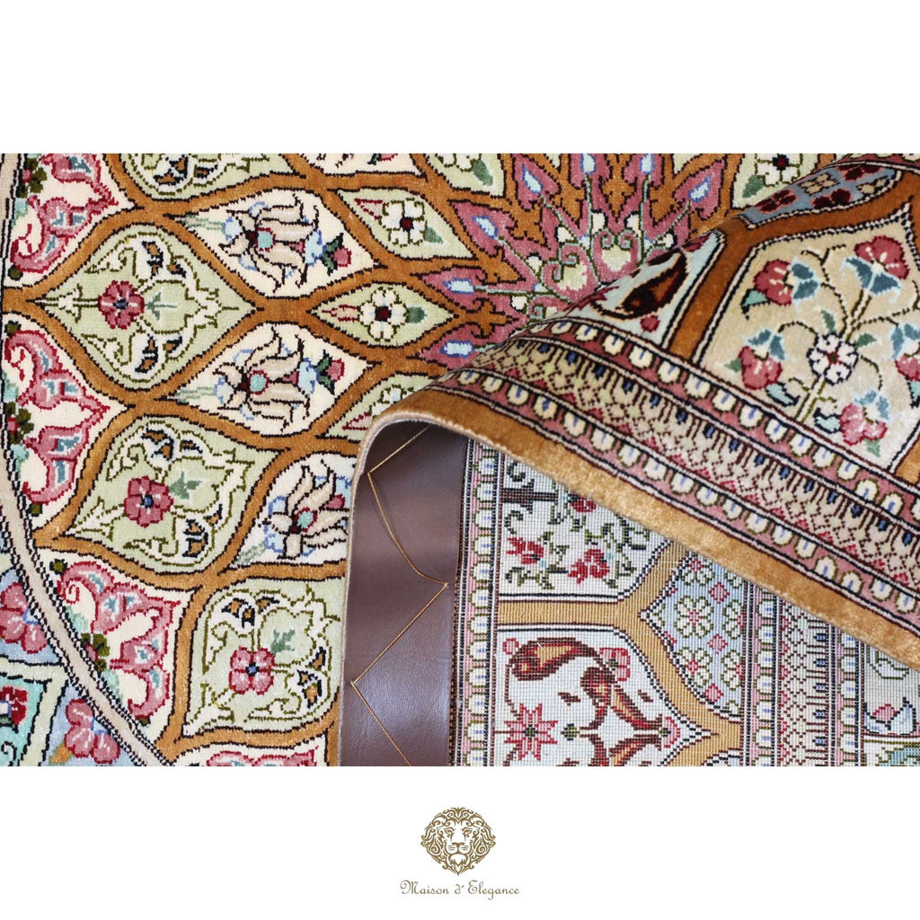 Alfombra persa exclusiva de seda pura, anudada a mano, teñida con tintes naturales, diseño Medallón, obra maestra de alta gama, firmada, 100 x 153 cm.