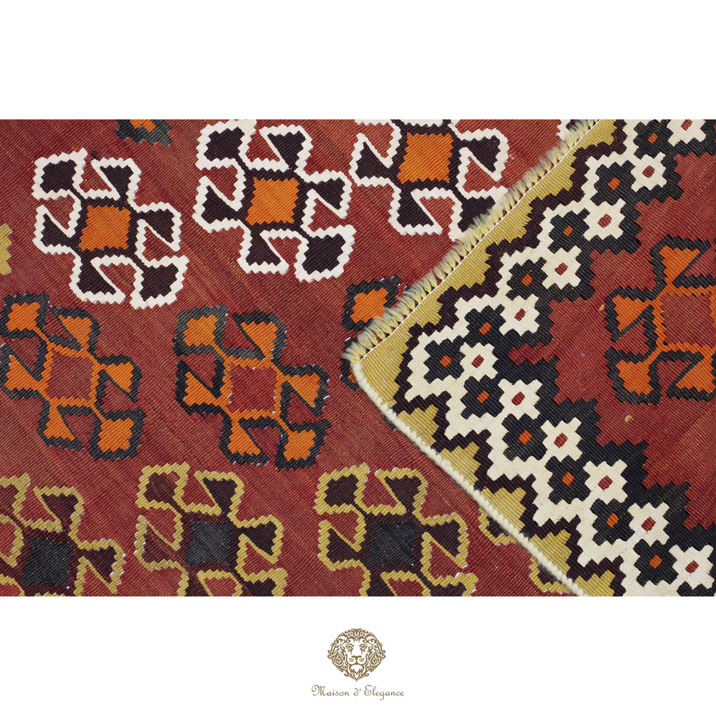 Alfombra Kilim Persa Qashqai Antigua Lana | Diseño Geométrico 116x204 cm