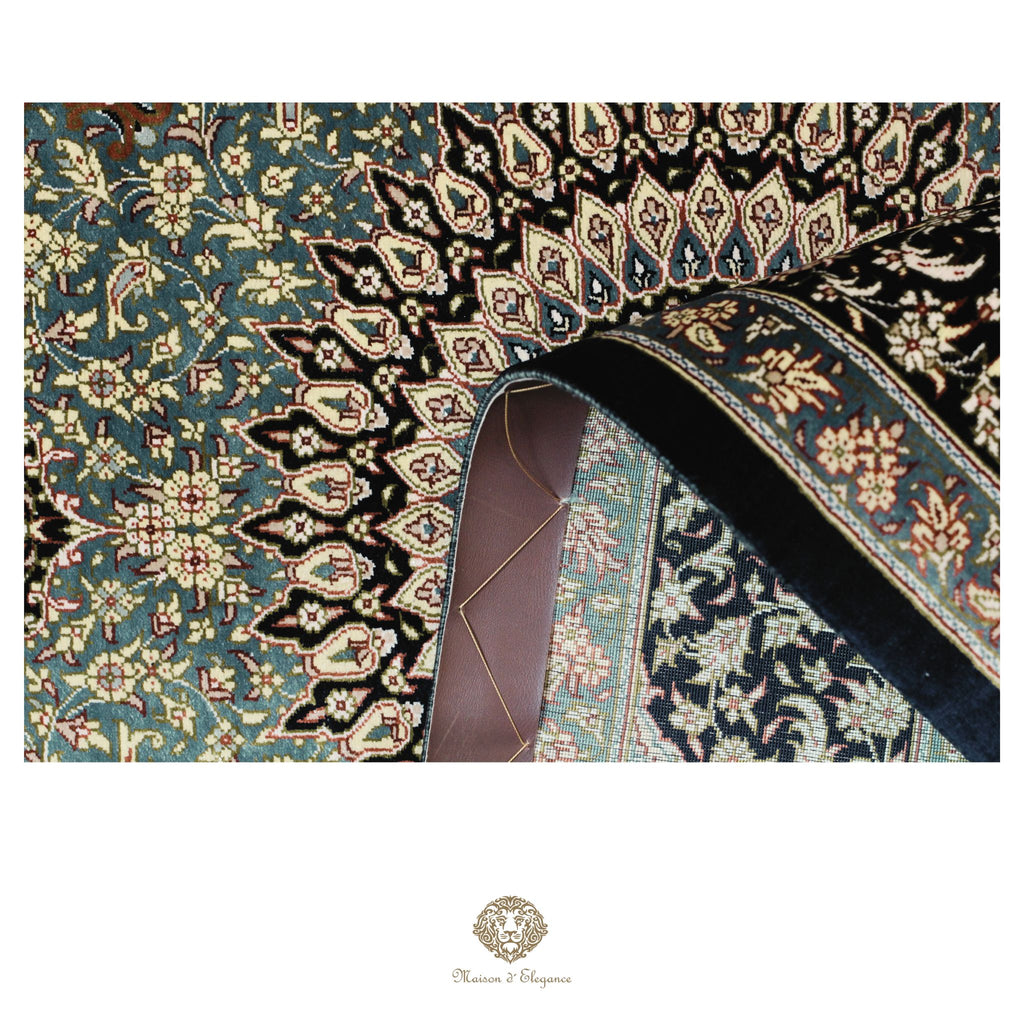 Alfombra persa exclusiva de seda pura, anudada a mano, teñida de forma natural, obra maestra de alta gama, firmada, 103 x 160 cm