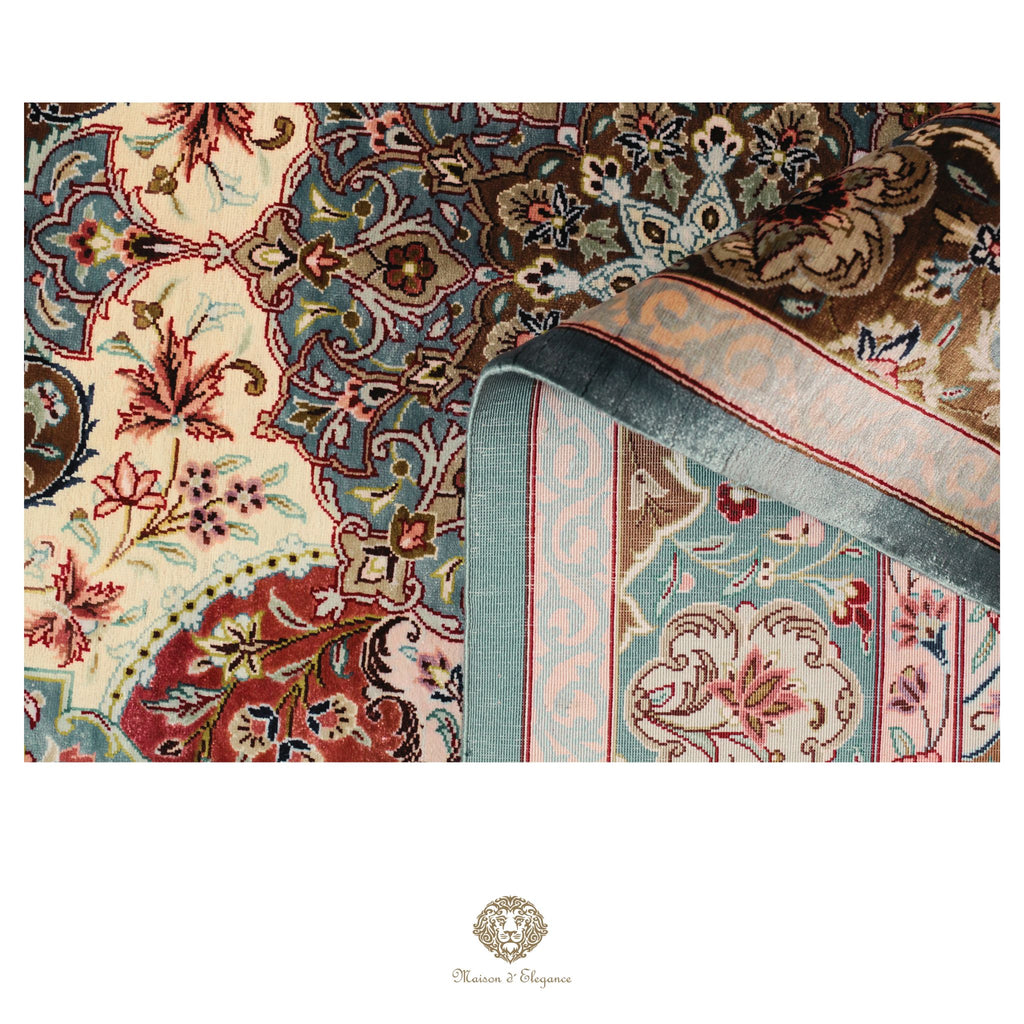 Alfombra persa Qom exclusiva de seda pura | Obra maestra anudada a mano con tintes naturales, firmada, 100 x 161 cm