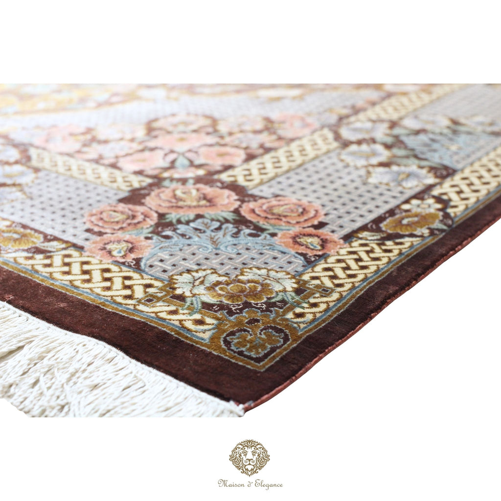 Alfombra persa exclusiva de seda pura, anudada a mano, teñida de forma natural, obra maestra de alta gama, firmada, 101x156 cm