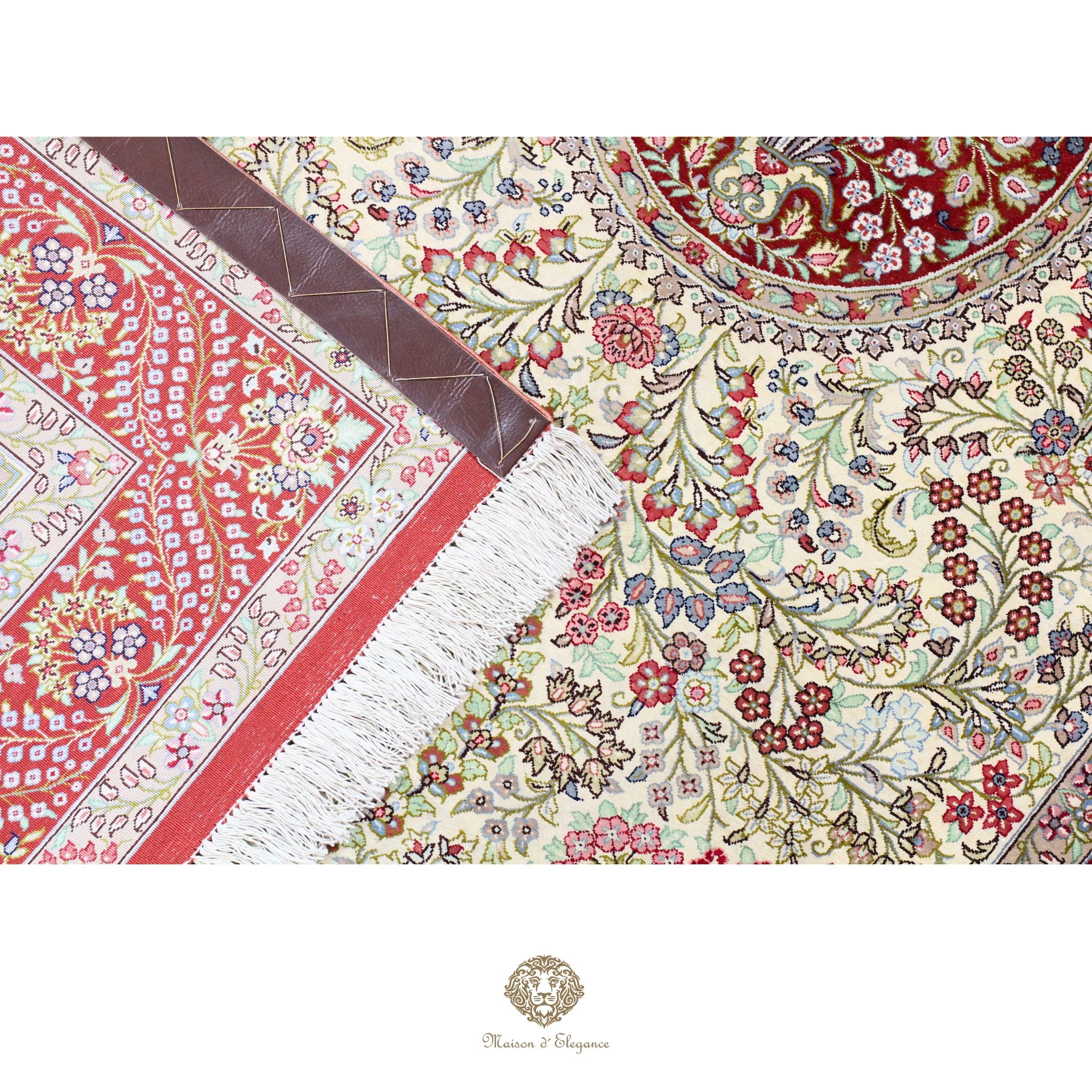 Alfombra persa exclusiva quom de seda pura - Obra maestra anudada a mano con tintes naturales, firmada, 101 x 156 cm, diseño medalion