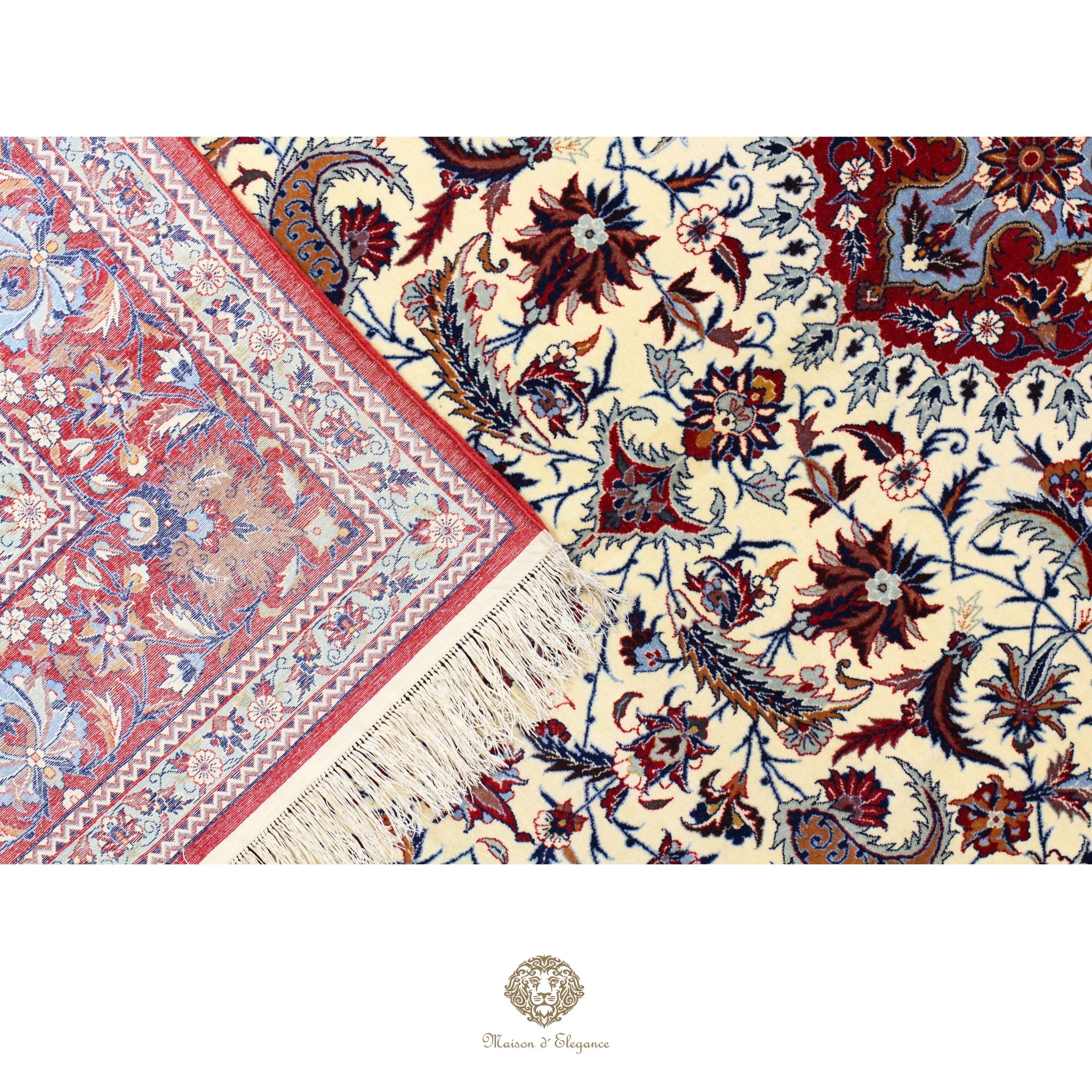 Alfombra fina exclusiva de estilo persa, lana y seda anudada a mano con tintes naturales | Diseño clásico de medallón, 200 x 330 cm