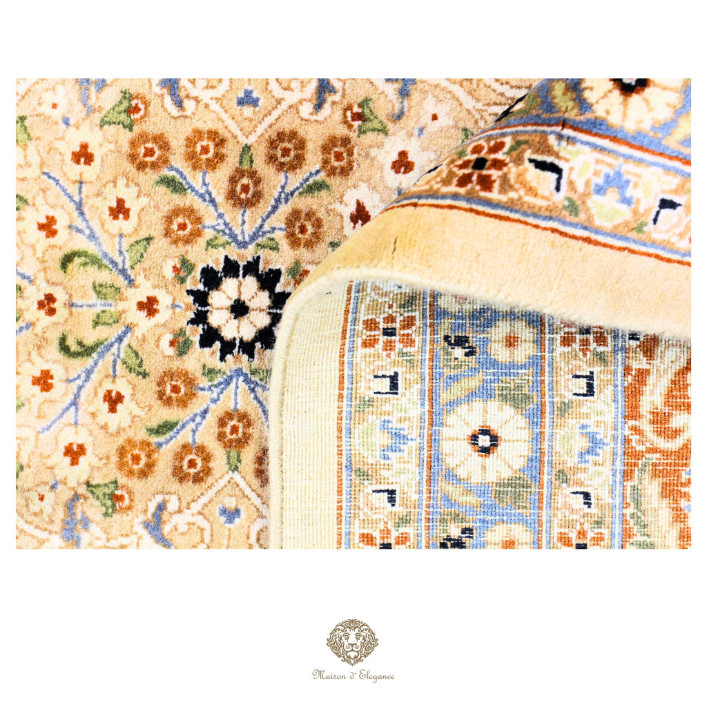 Alfombra de lana estilo Tabriz, superfina color verde marfil con diseño floral | Elegancia 250x317 cm