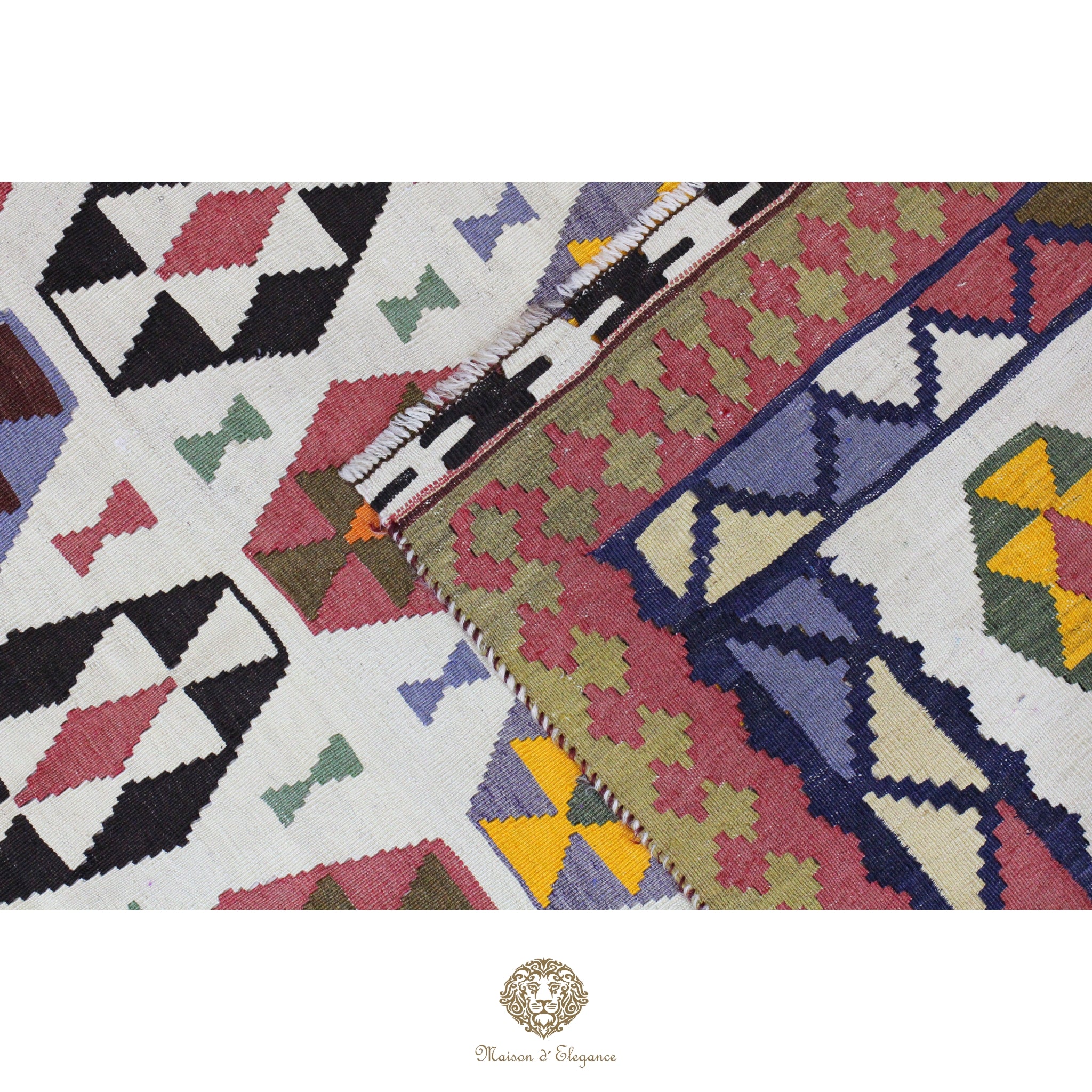 Alfombra Kilim Persa Qashqai Antigua Lana Natural Diseño Geométrico 163x258 cm