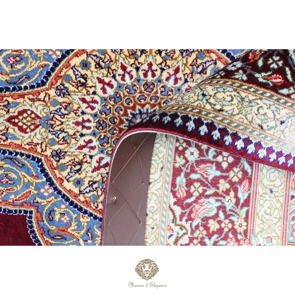 Alfombra persa exclusiva de seda pura, anudada a mano, teñida de forma natural, obra maestra de alta gama, firmada, 98 x 160 cm