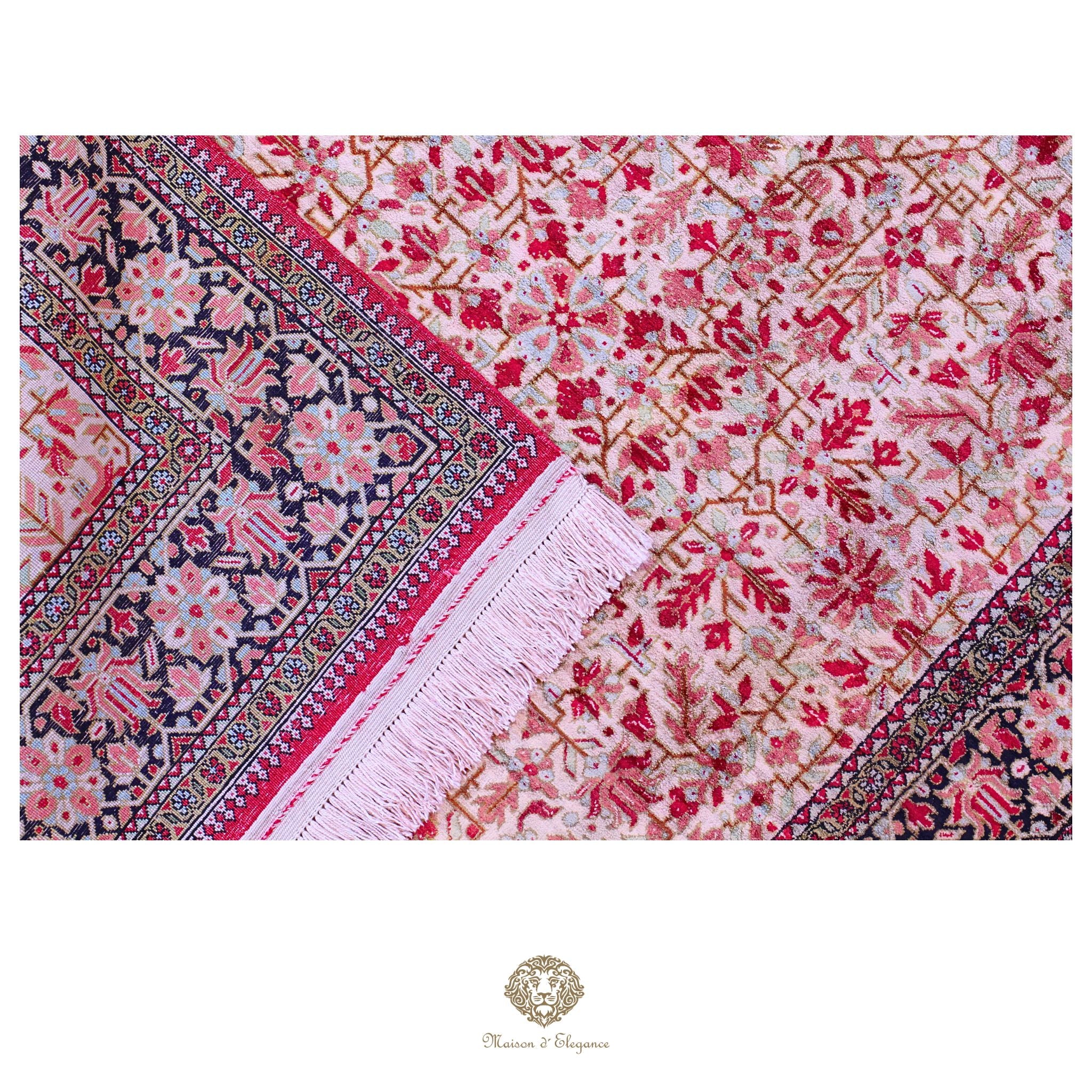 Alfombra persa tipo pasillo de seda pura superfina, anudada a mano, tintes naturales, | obra maestra, firmada, 89 x 350 cm