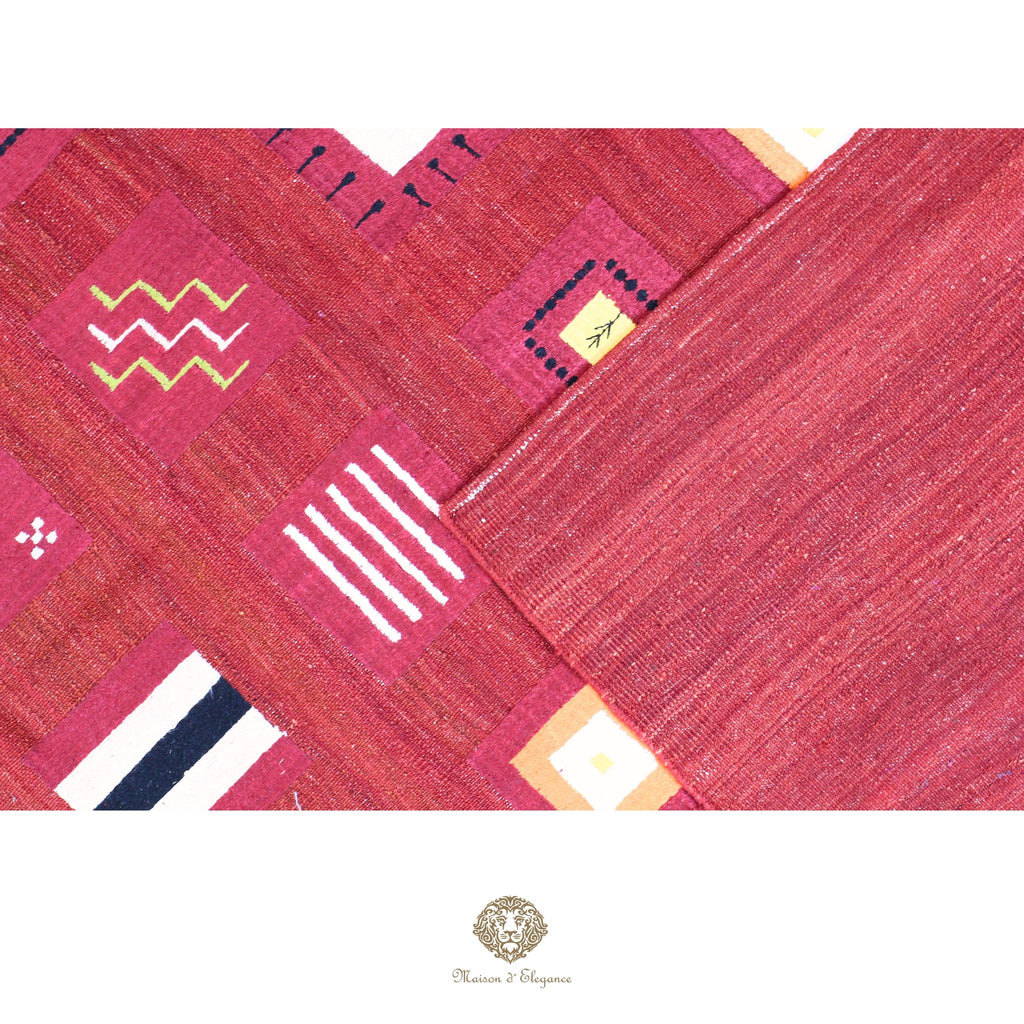 Kilim única moderna Tejido a Mano | Alfombra Plana de Lana y Seda con Tintes Naturales 236x296 cm