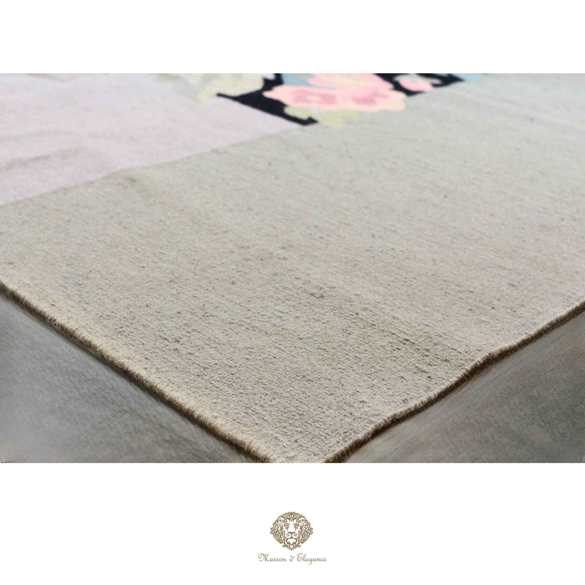 Alfombra Kilim fina, tejido plano, lana color natural | Diseño floral europeo, 270x361 cm