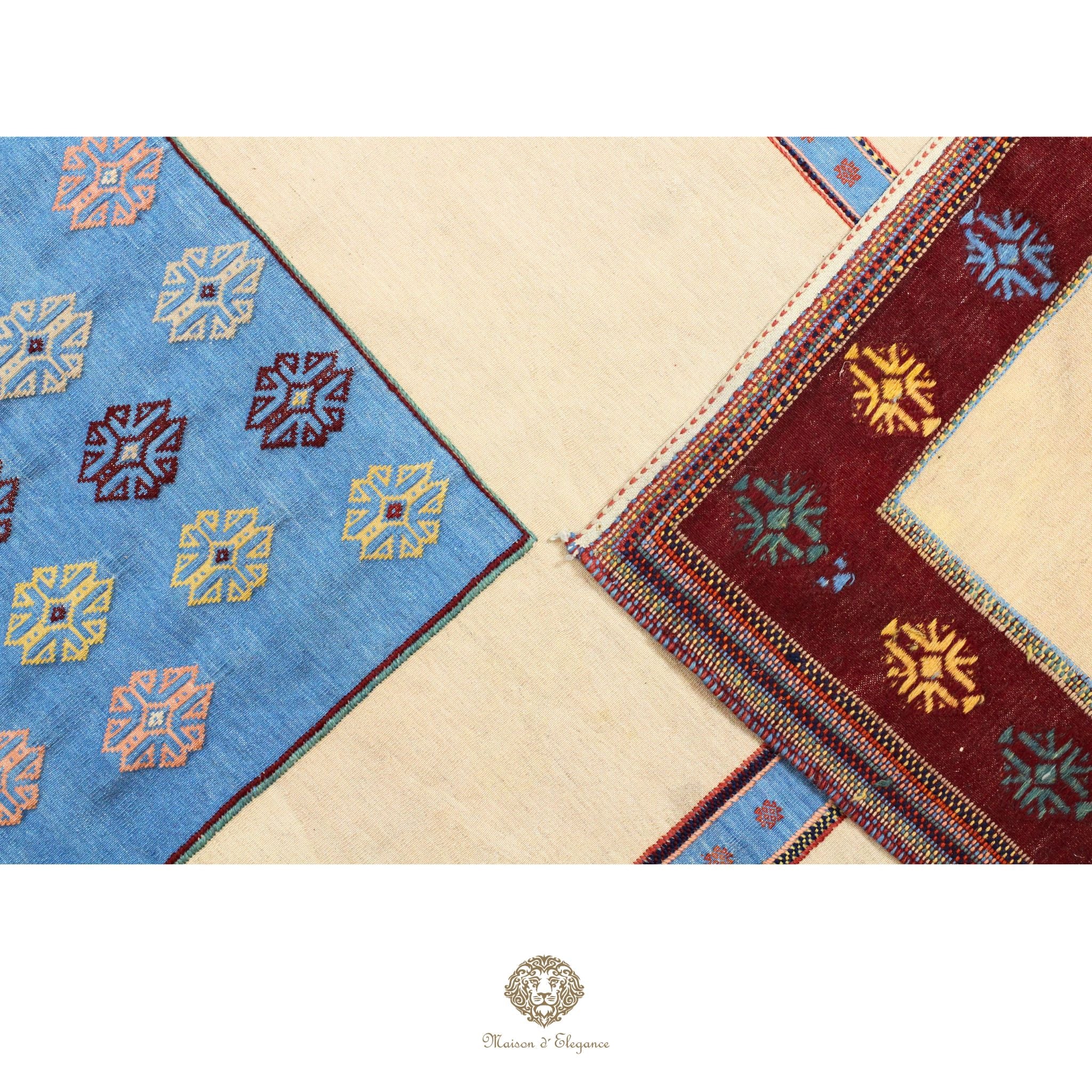 Alfombra persa moderna Kia Sar Kilim, hecha a mano en lana, color natural | Cuadrada 247x250 cm