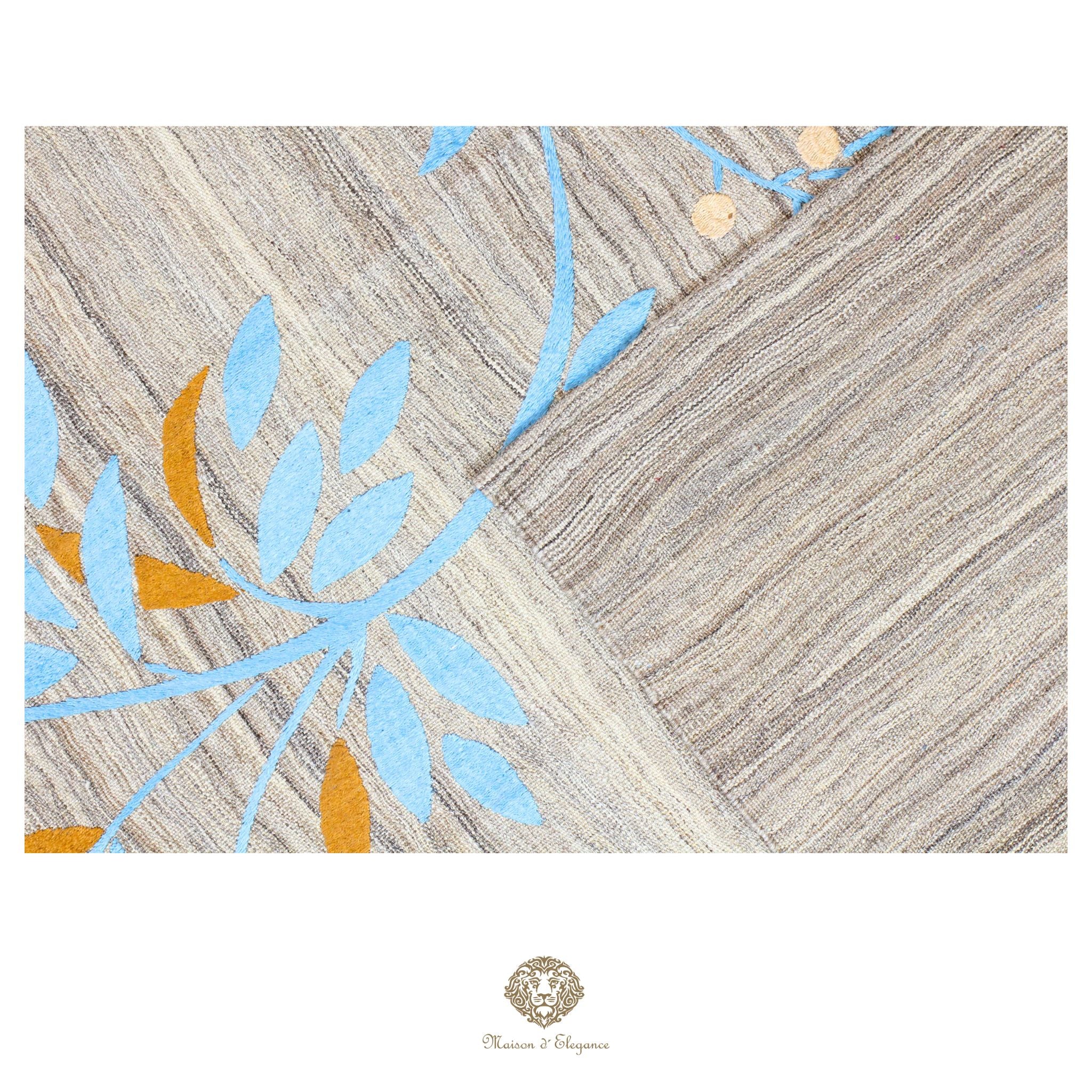 Kilim única moderna Tejido a Mano | Alfombra Plana de Lana y Seda con Tintes Naturales 232x280 cm
