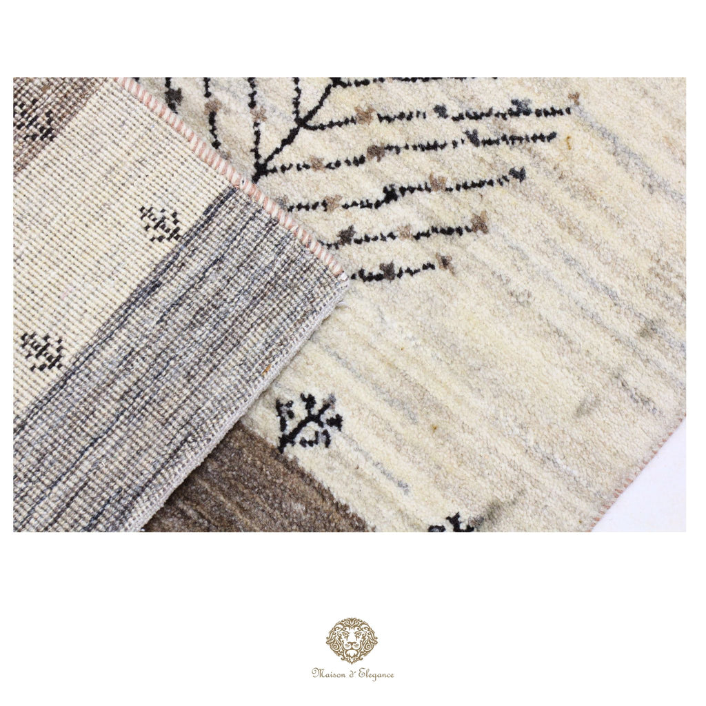 Alfombra persa Kashkuli blanca | Gabbeh de lana hecha a mano 61x92 cm