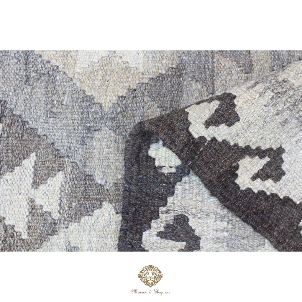 Alfombra Kilim Geométrico Transicional 1124x193cm Lana Pura Teñido Natural - Artesanal
