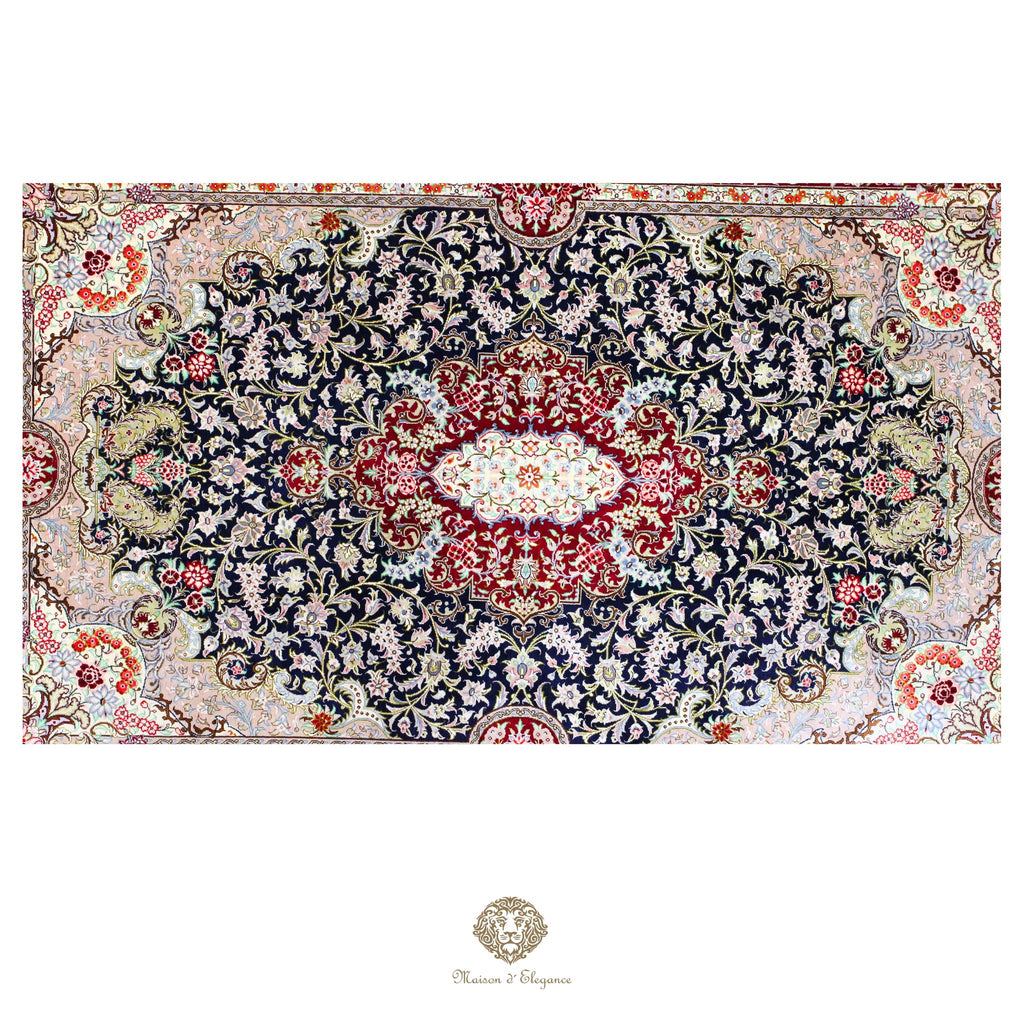 Alfombra persa exclusiva de seda pura, anudada a mano, teñida de forma natural | obra maestra de alta gama, firmada, 100 x 155 cm