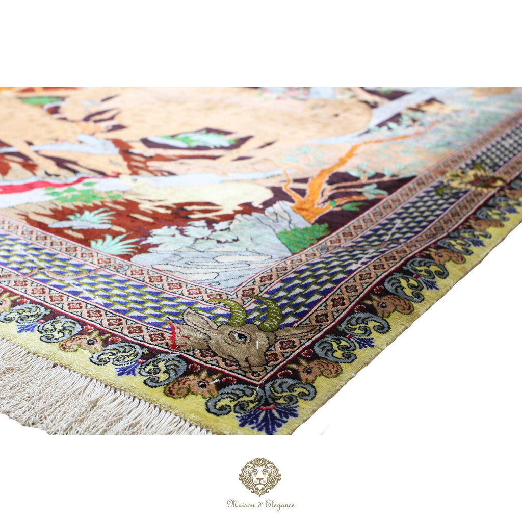 Alfombra persa exclusiva de seda pura, anudada a mano, teñida de forma natural, obra maestra de alta gama, firmada, 99x157 cm