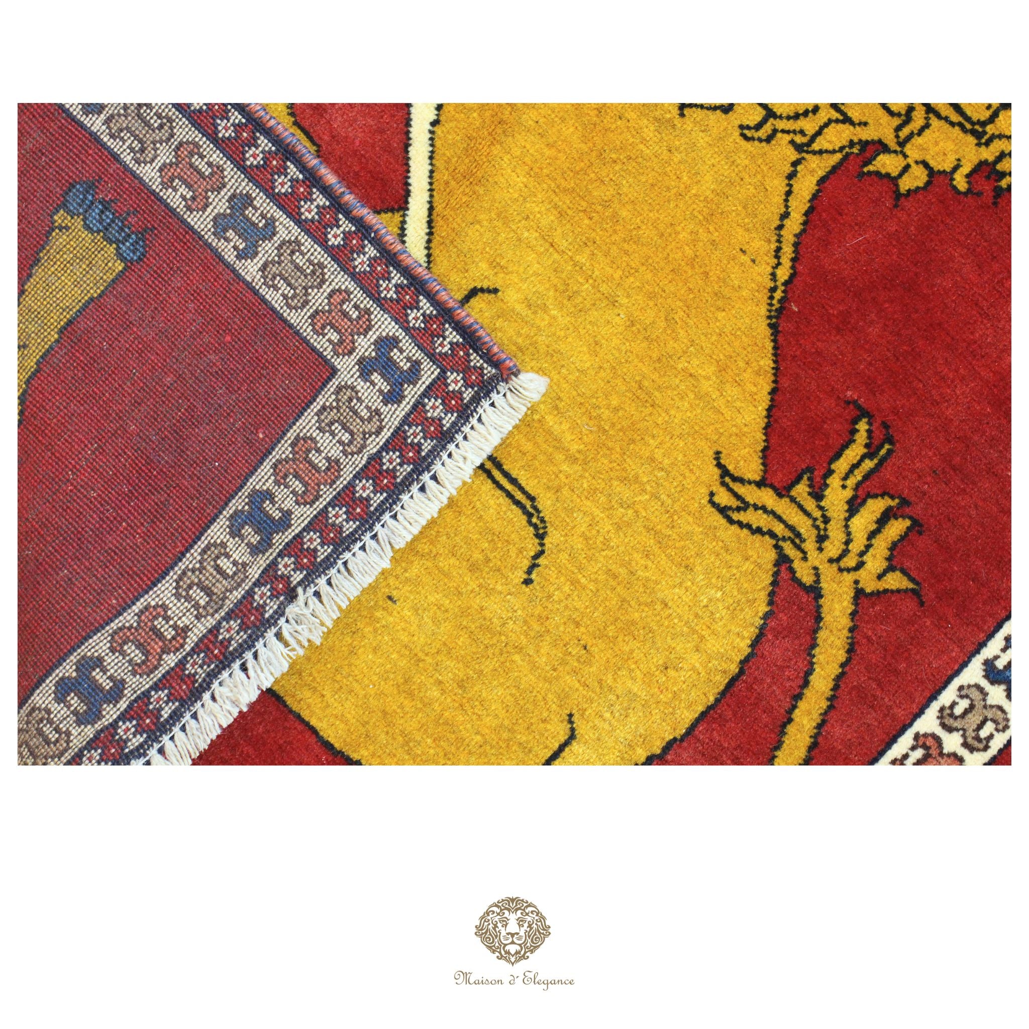 Alfombra persa Yalameh con diseño tribal de león, teñida con tintes naturales | Hecha a mano, 89 x 136 cm
