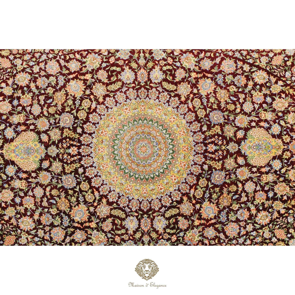 Pure Silk Persian Rug - Hand-Knotted Natural Dyed Masterpiece Signed