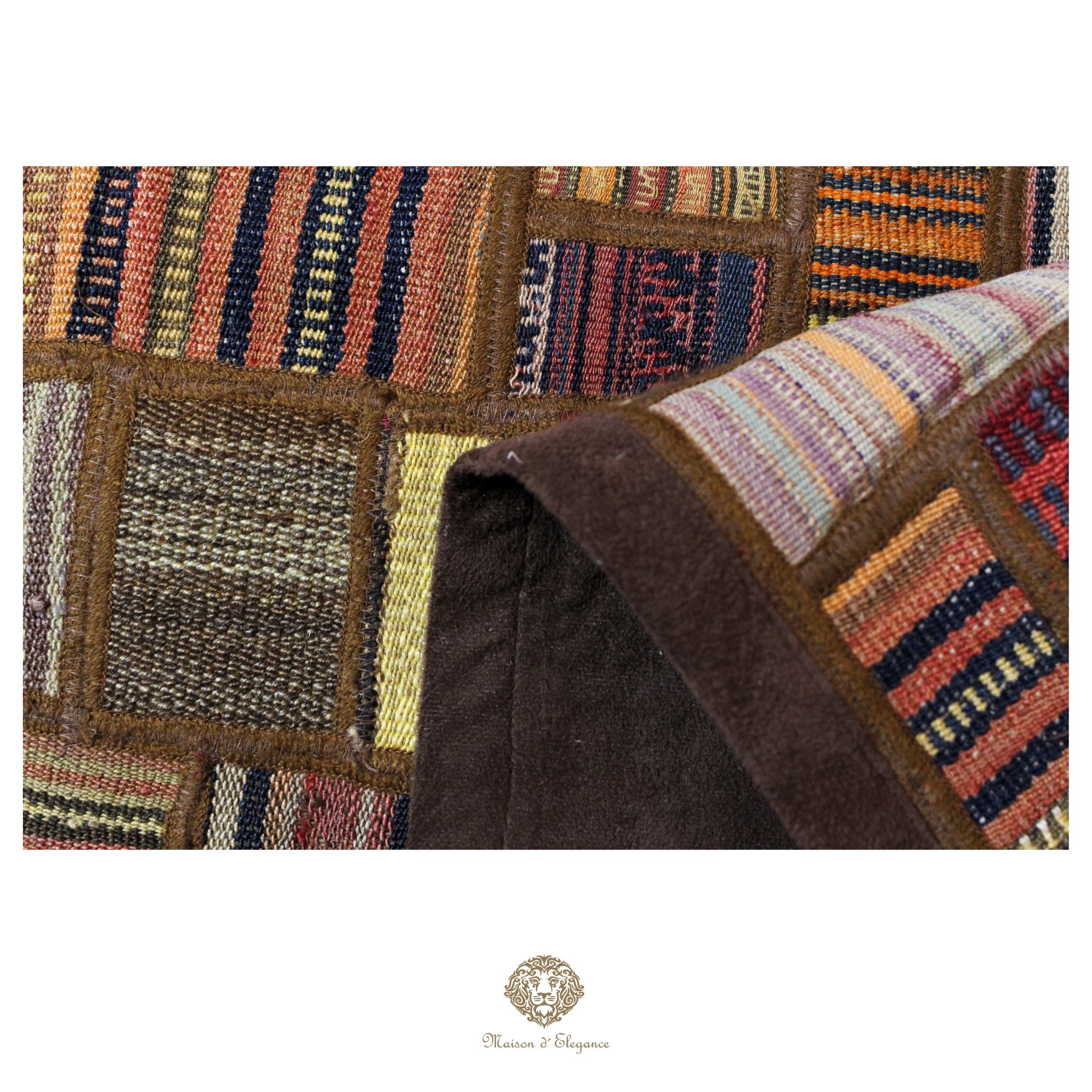 Alfombra persa Kilim Patchwork Runner | Cosido con refuerzo de cuero 69x148 cm